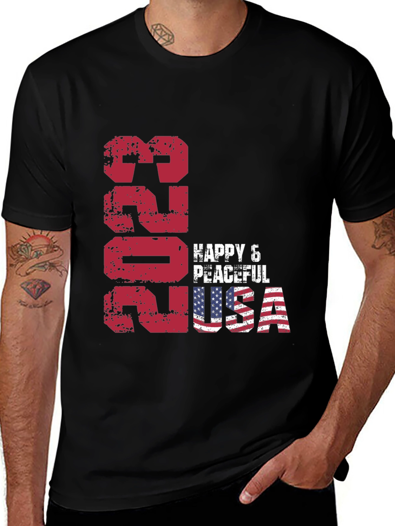 Happy & Peaceful USA 2023 Patriotic T-Shirt