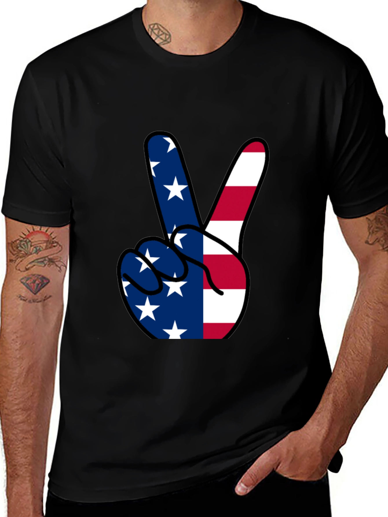 Variant 26 of Patriotic Peace Sign Graphic Tee - Black Cotton T-Shirt