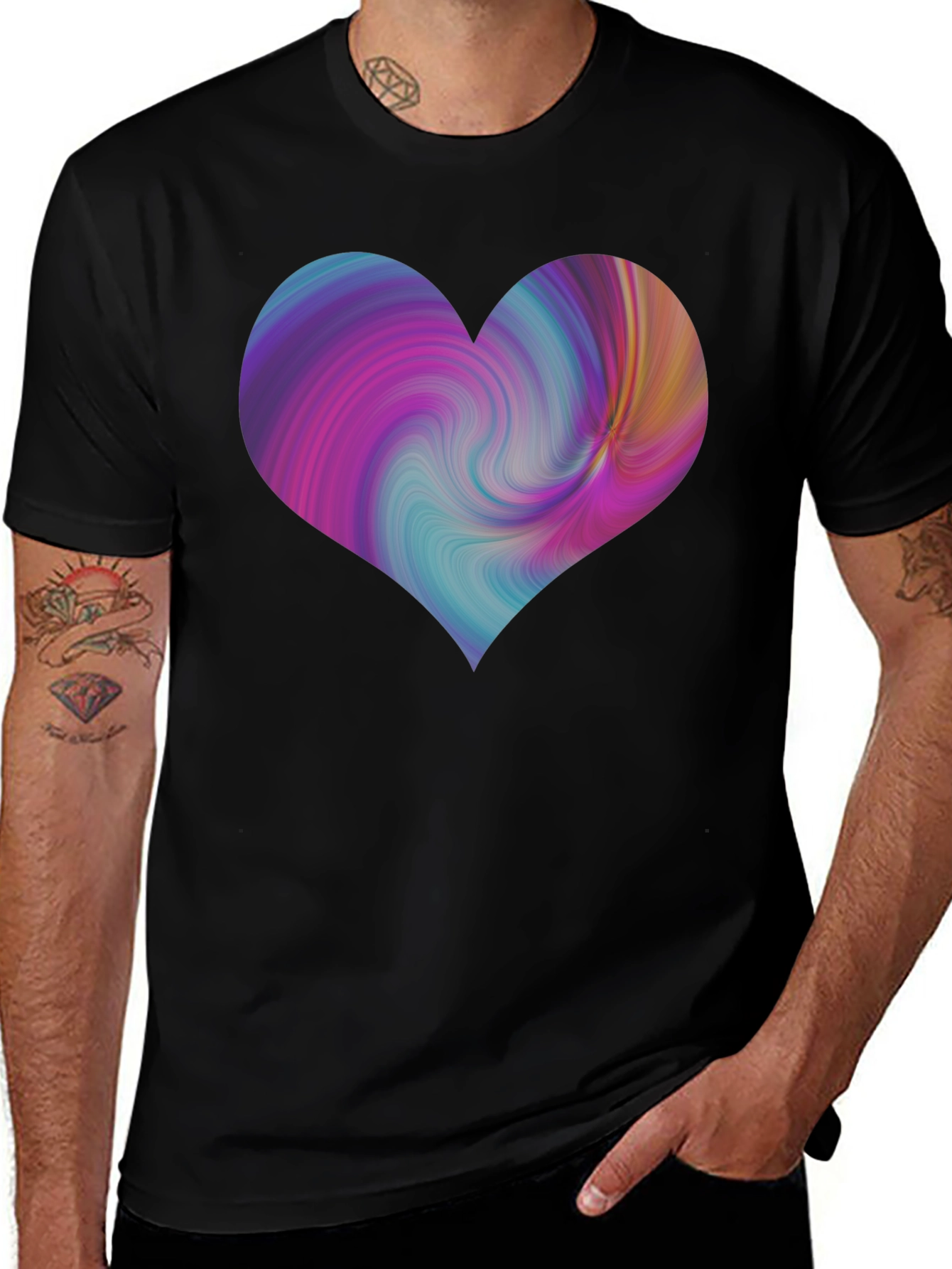 Abstract Swirl Heart Black T-Shirt