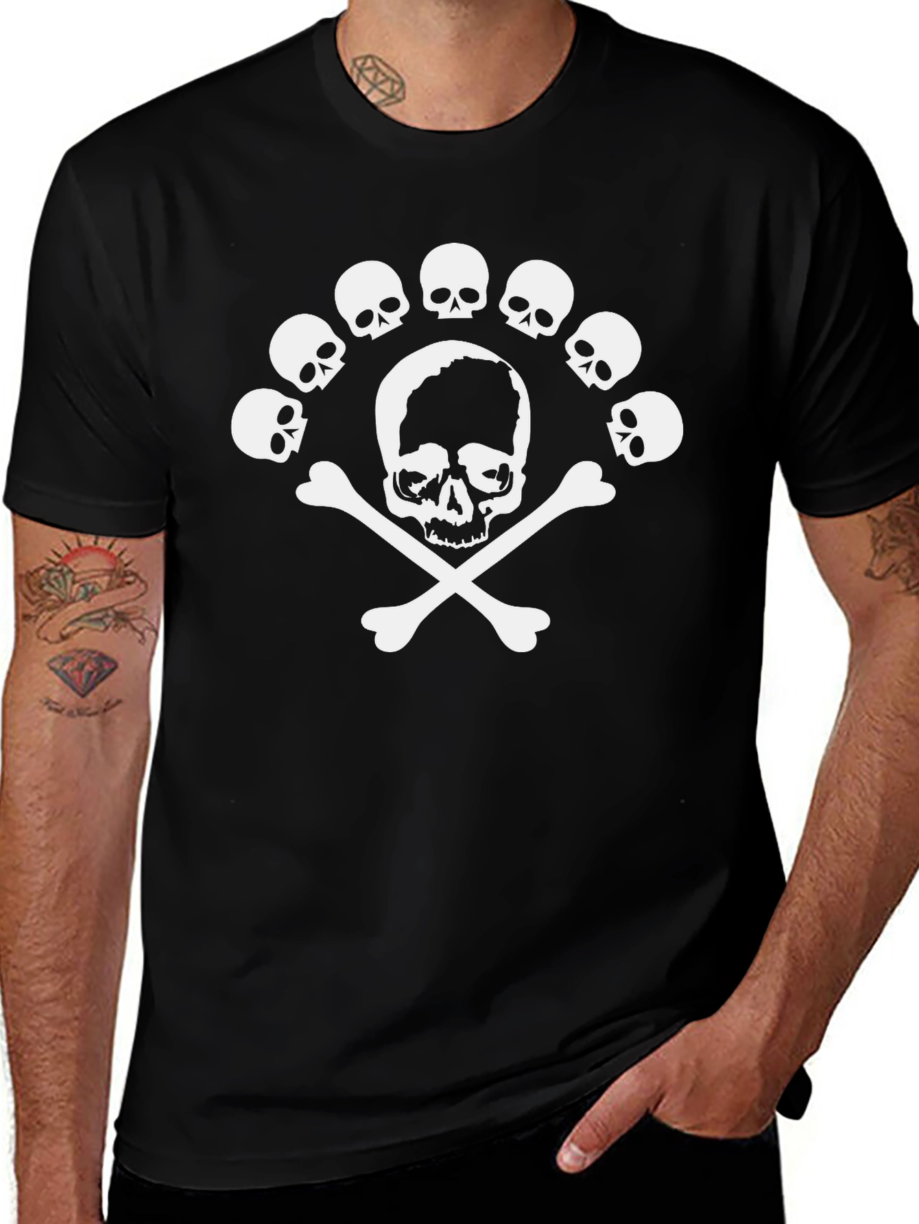 Skull & Crossbones Graphic Tee - Black Cotton T-Shirt