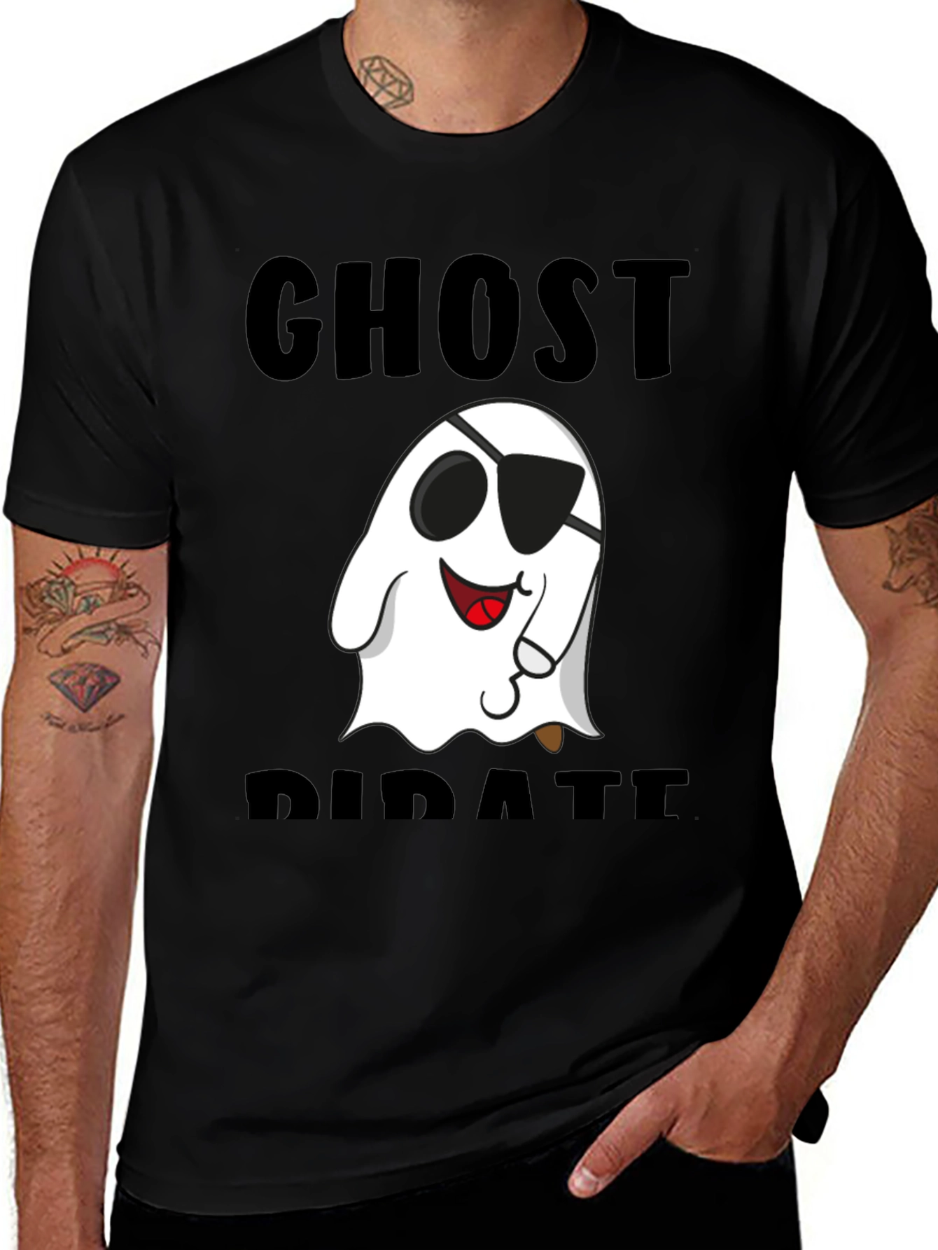 Variant 2 of Ghost Pirate Graphic T-Shirt - Black Cotton Tee