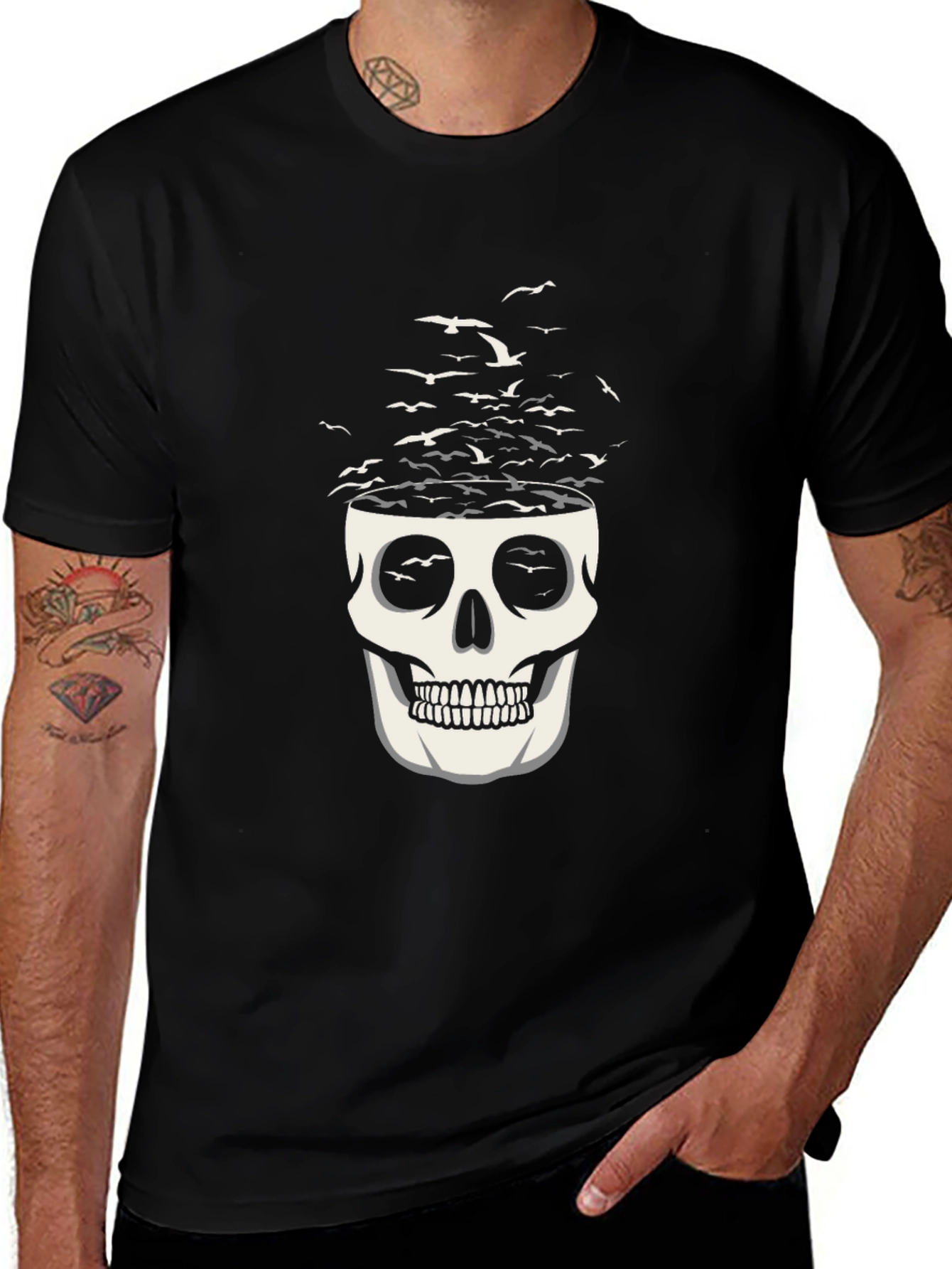 Variant 11 of Skull and Birds Graphic Tee