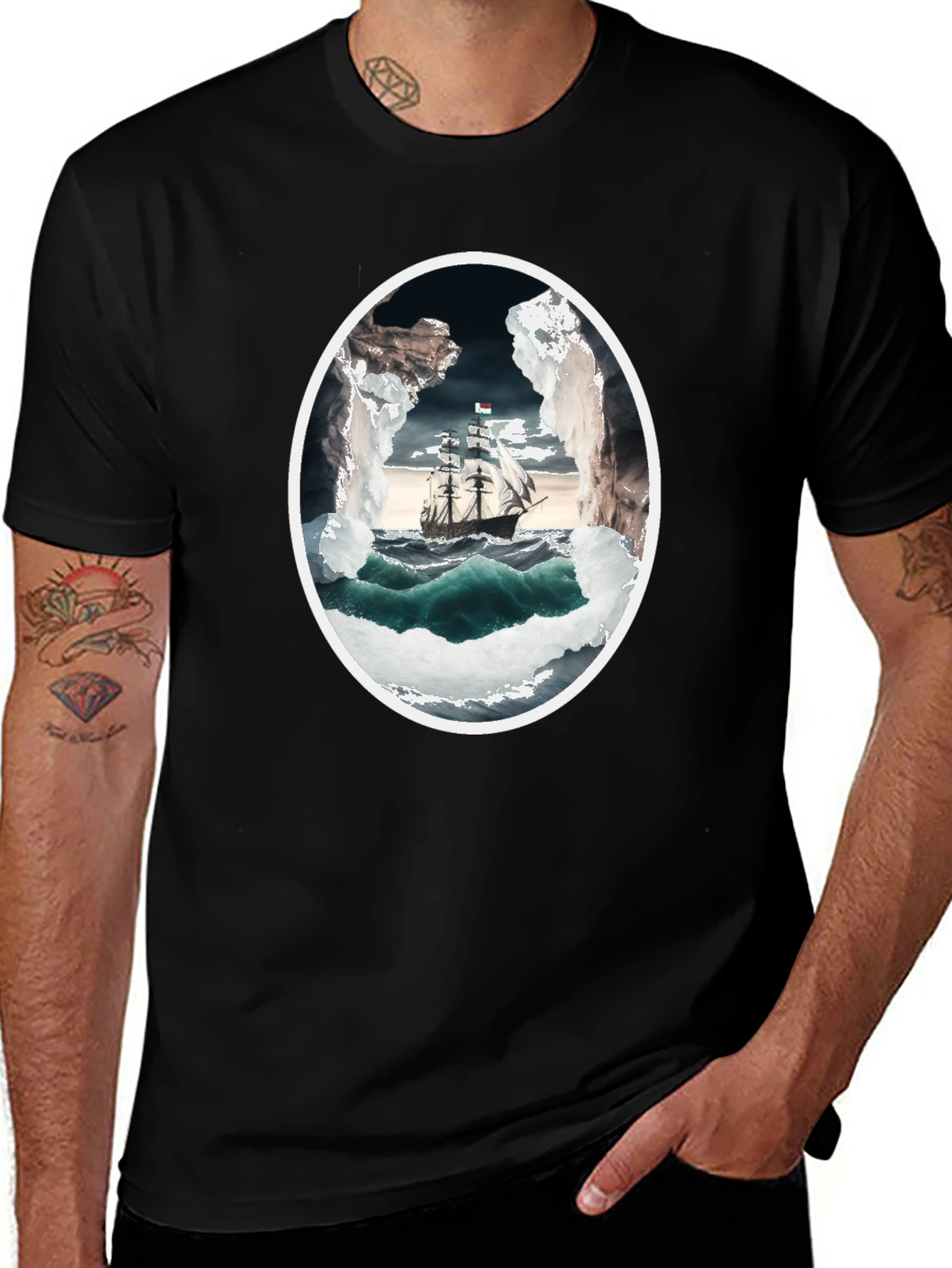 Variant 10 of Ocean Voyage Graphic Tee - Black