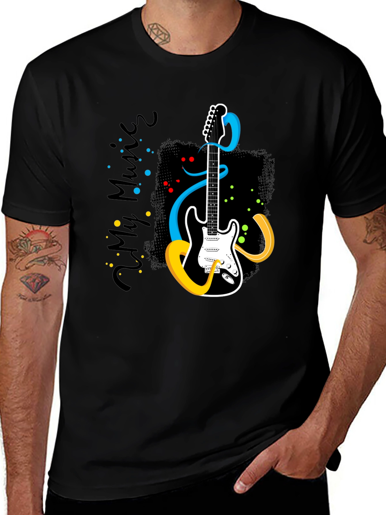 Variant 16 of Music Lover Graphic Tee - Black Guitar T-Shirt