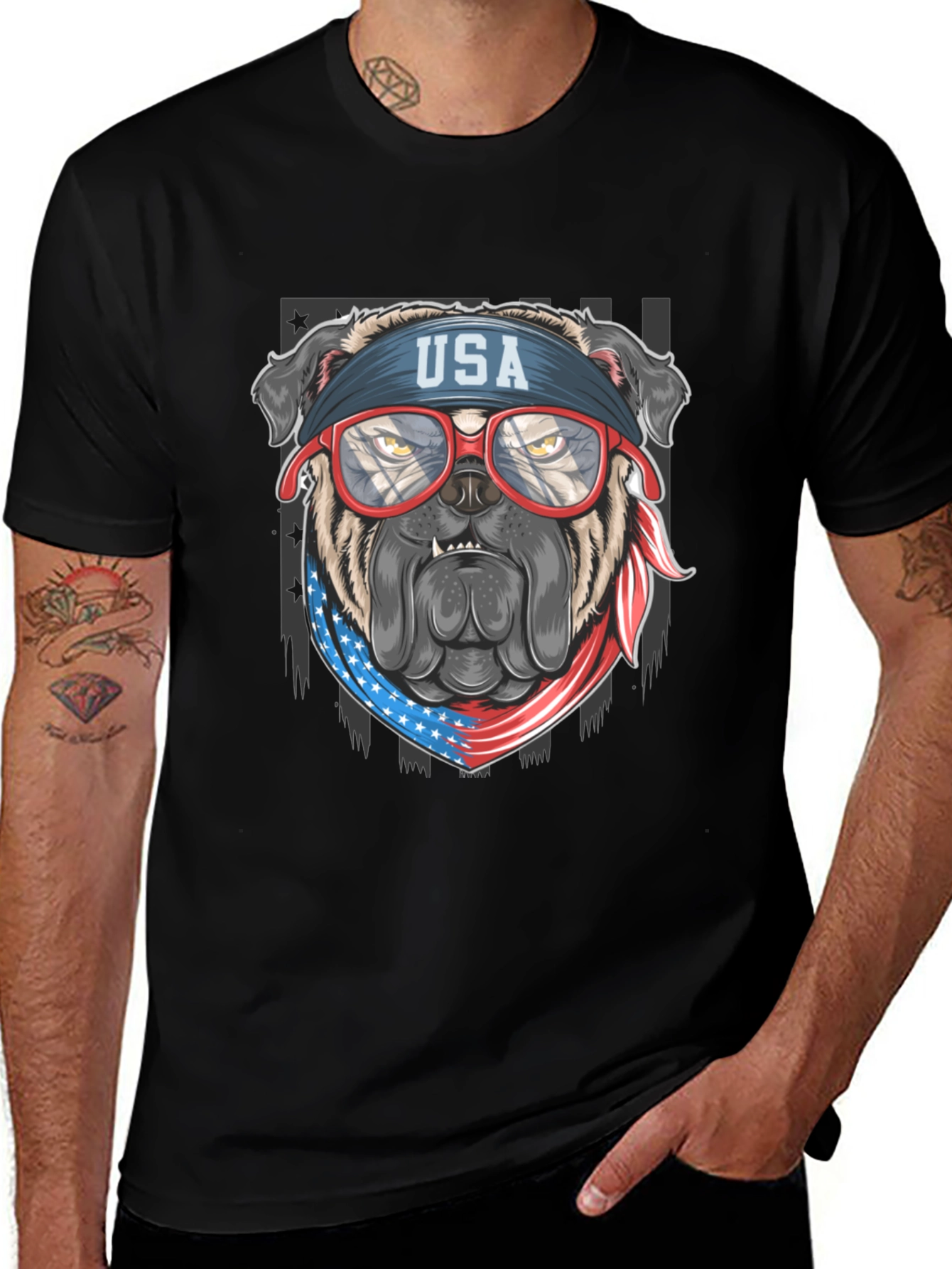 Variant 10 of Patriotic Bulldog USA Flag T-Shirt