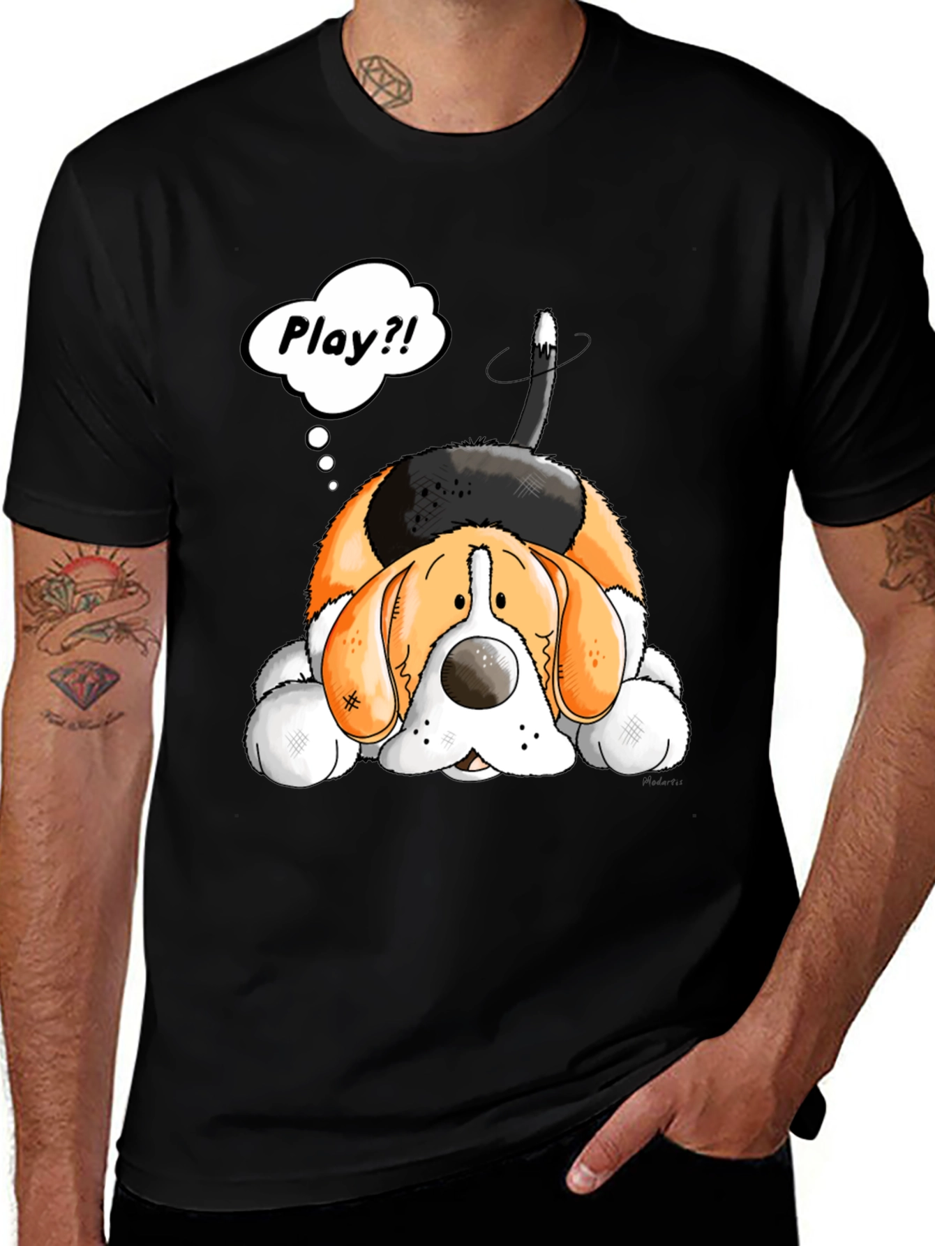 Variant 27 of Cute Cartoon Dog T-Shirt - "Play?!"