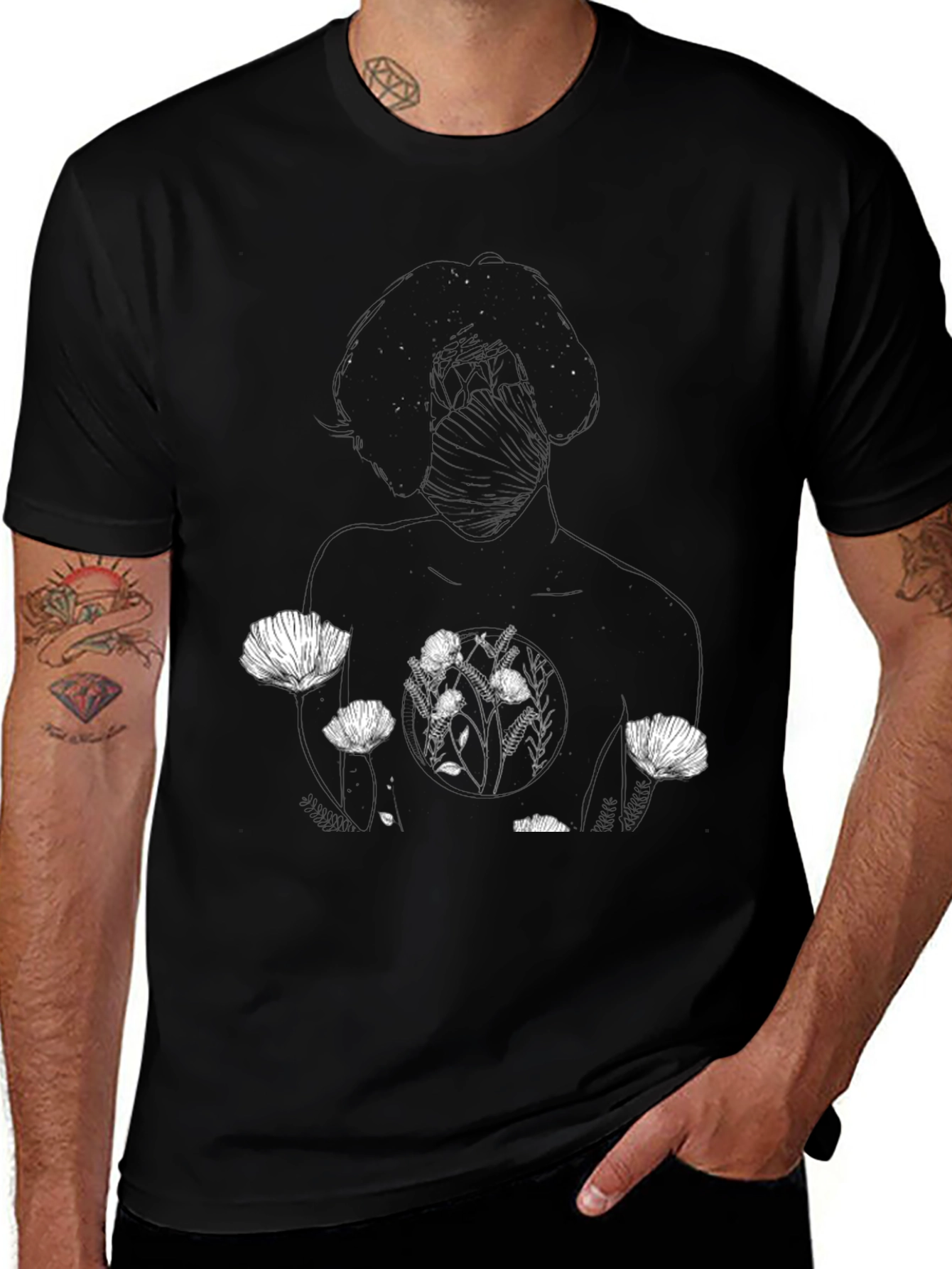 Variant 18 of Floral Galaxy Graphic T-Shirt - Black