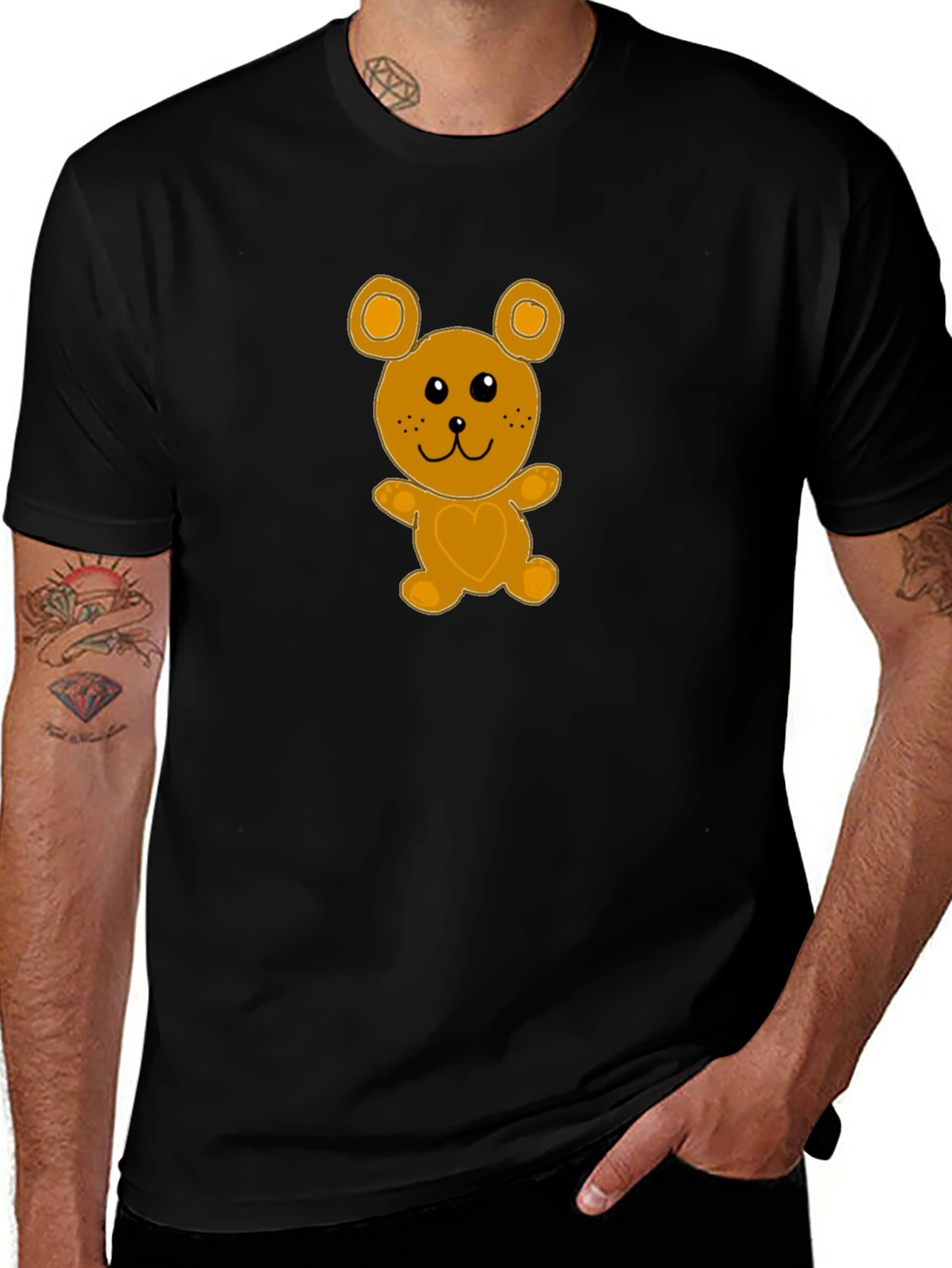 Variant 6 of Cute Cartoon Bear Graphic Tee - Black Cotton T-Shirt