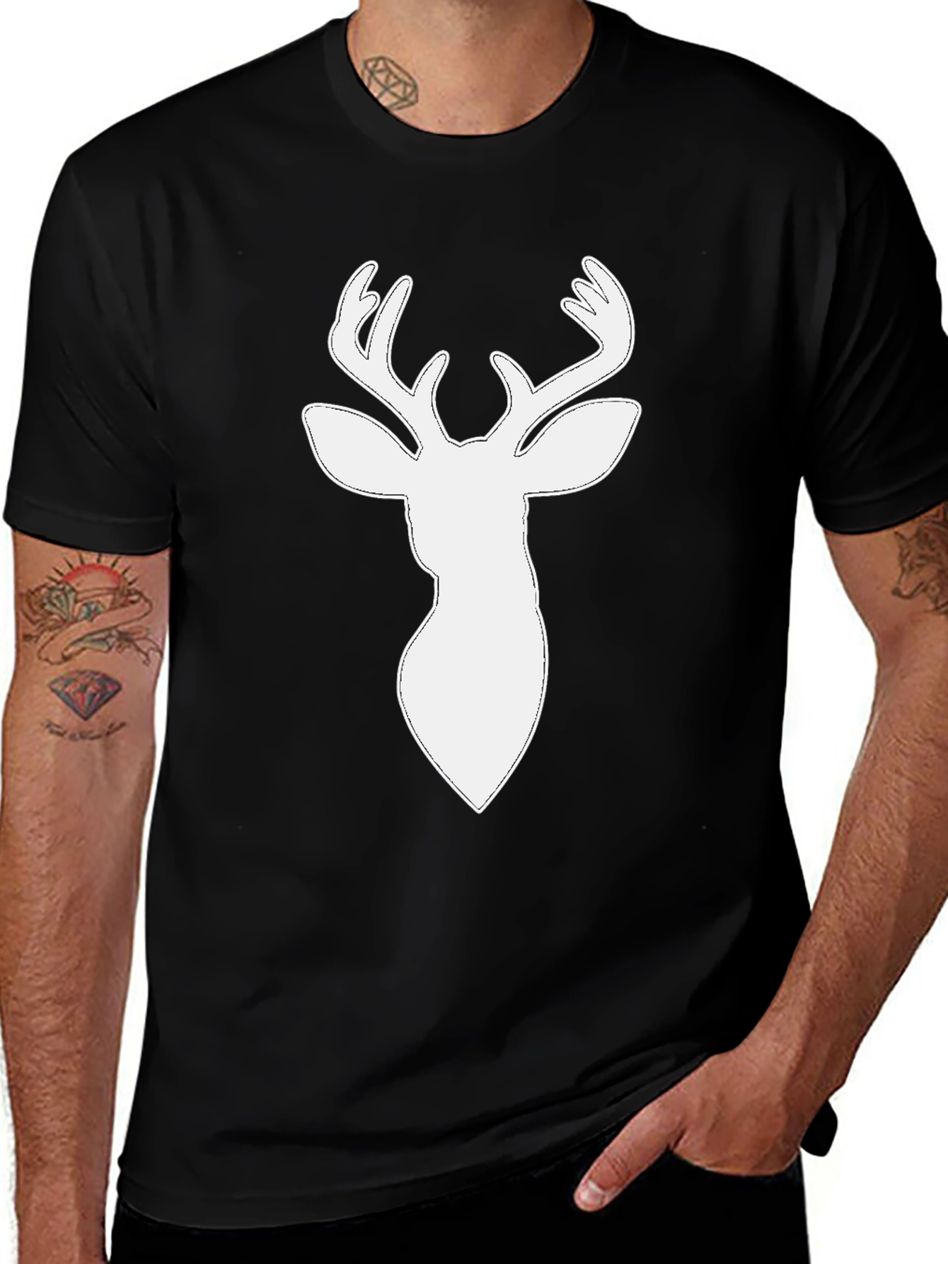 Variant 20 of Deer Head Graphic Tee - Black Casual Shirt