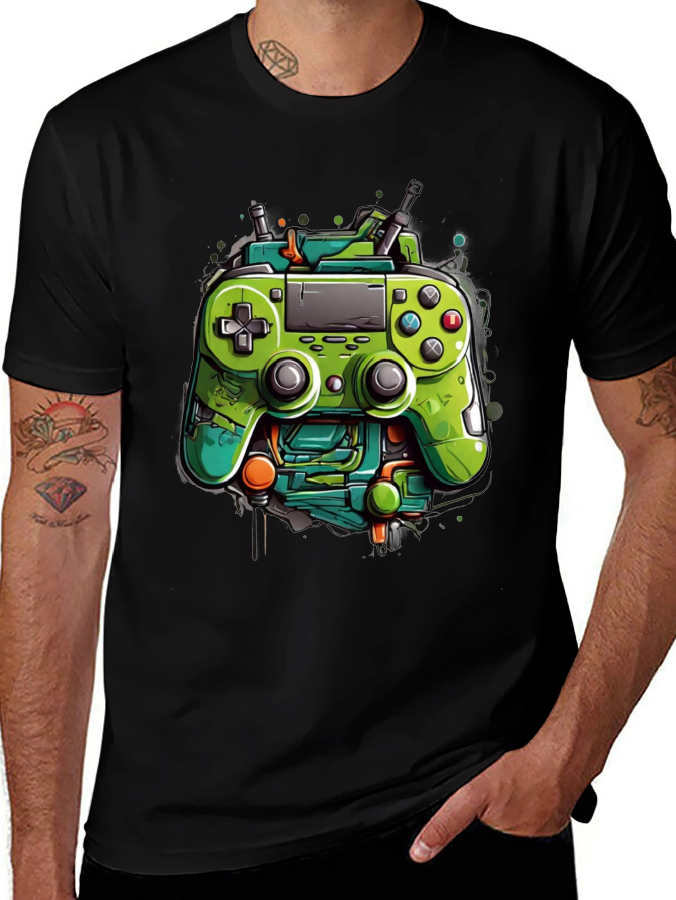 Gamer Tee: Neon Controller Design