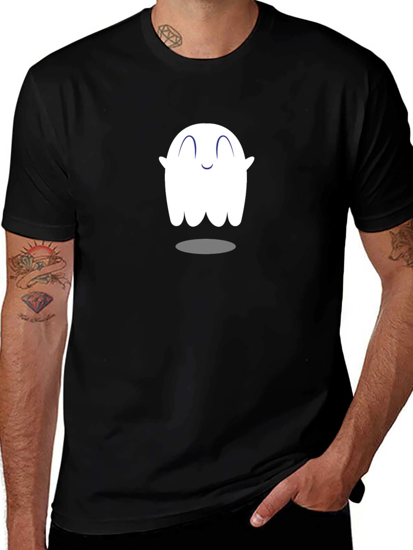 Cute Ghost Graphic Tee - Black Cotton Shirt