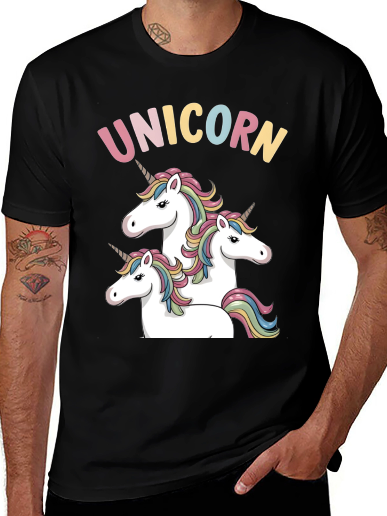 Variant 29 of Unicorn Trio Black T-Shirt - Magical Graphic Tee