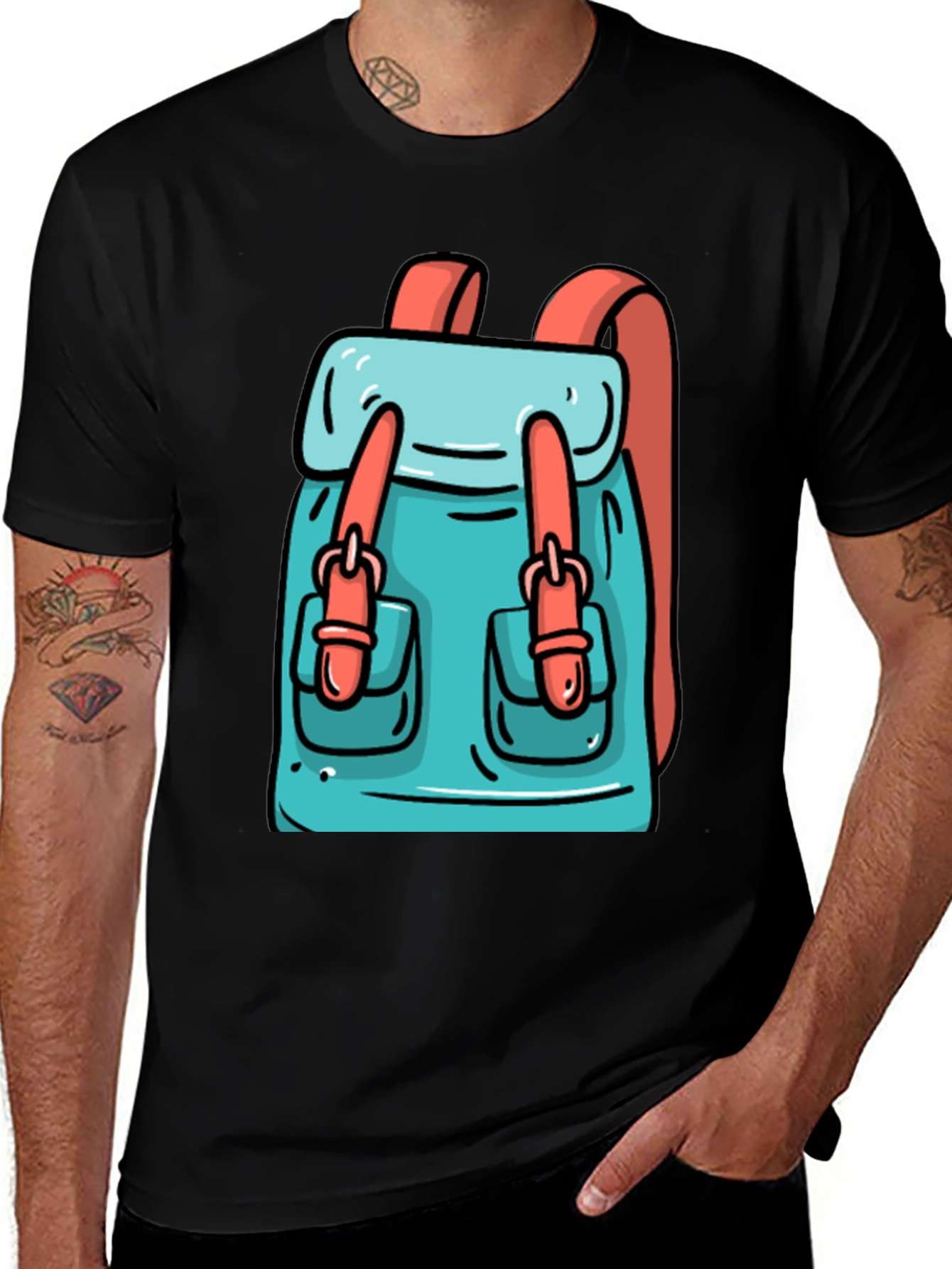 Variant 18 of Backpack Cartoon Graphic Black T-Shirt