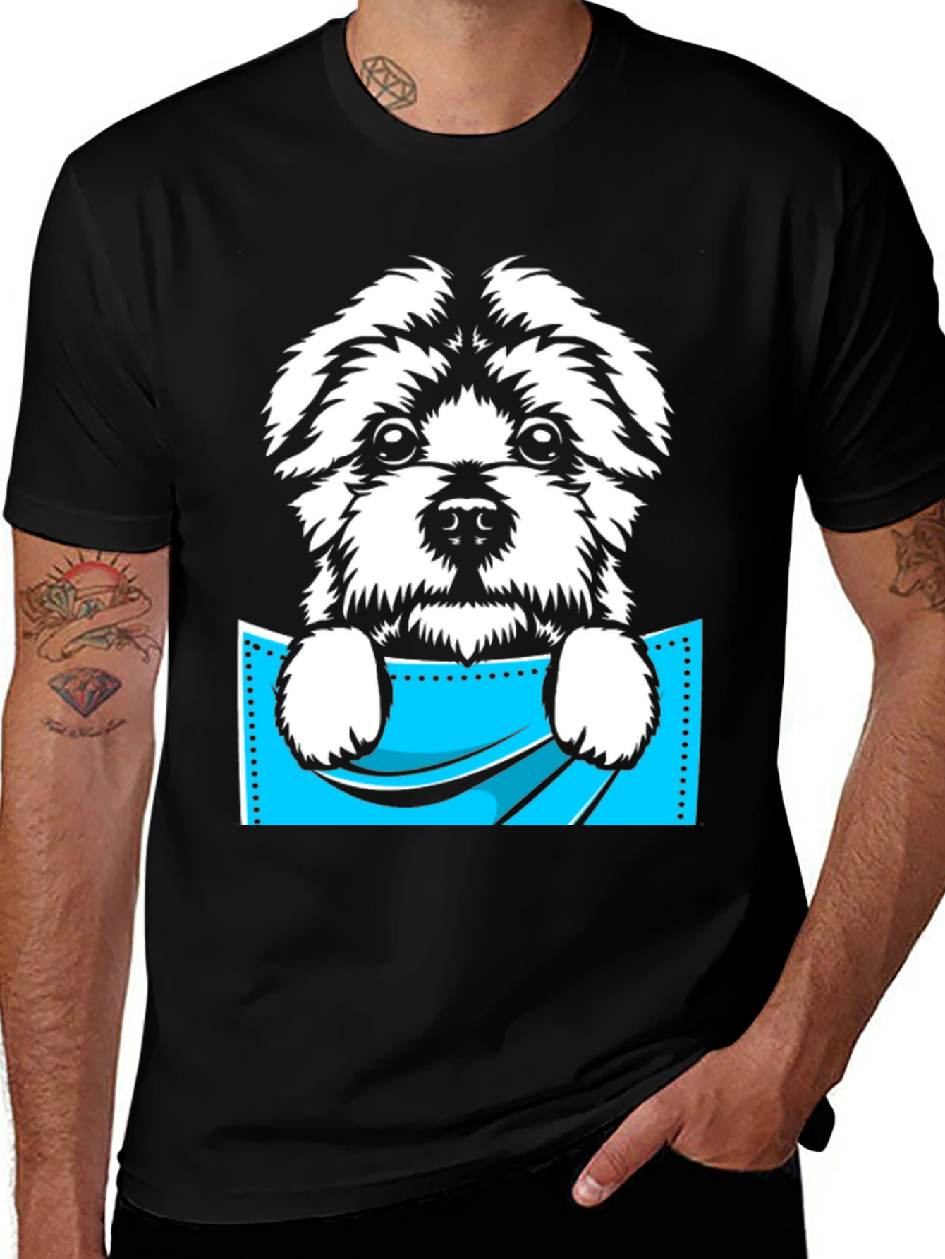 Variant 18 of Cute Dog Pocket Graphic Tee - Black T-Shirt