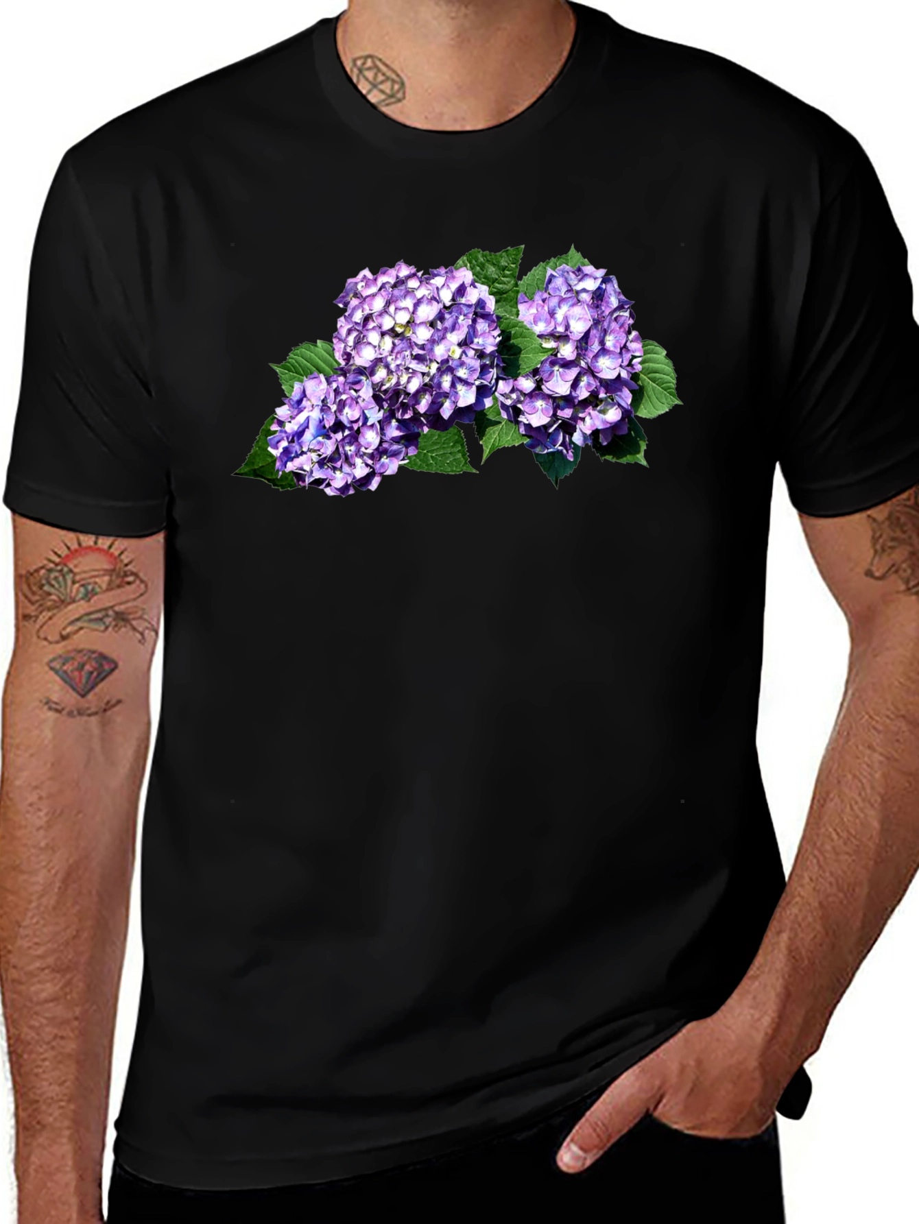 Variant 16 of Floral Hydrangea Graphic T-Shirt - Black