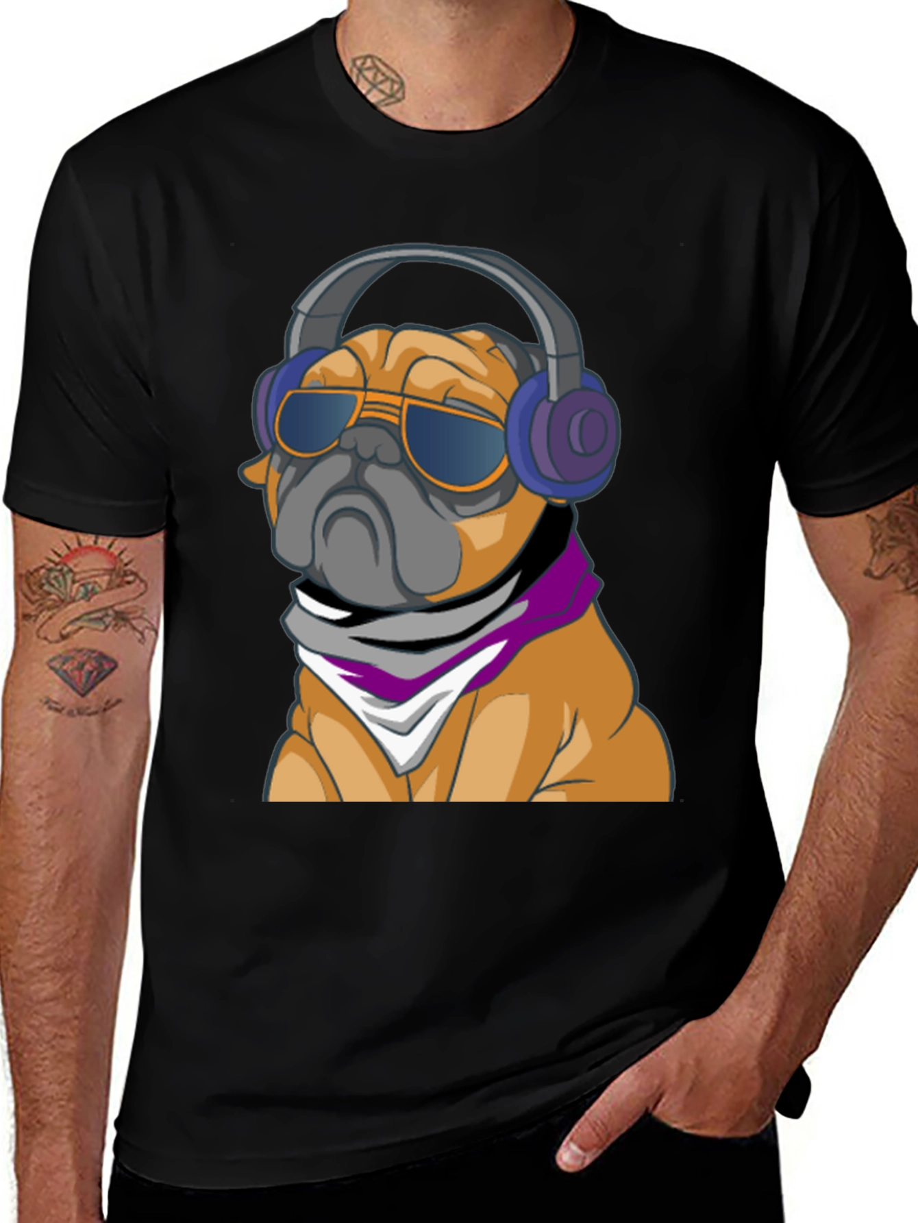 Variant 9 of Cool Pug T-Shirt - Stylish Dog with Headphones