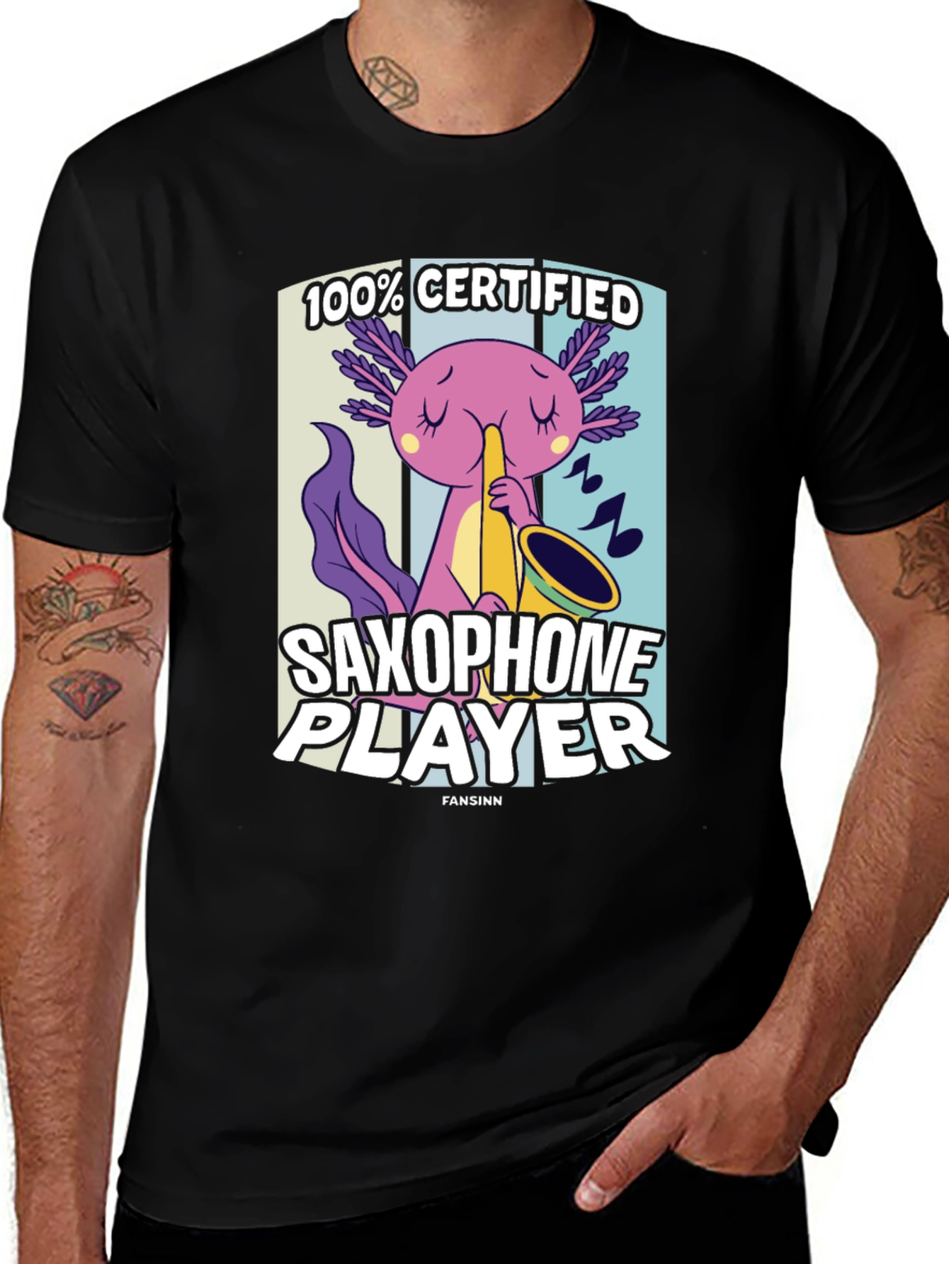 Variant 17 of Axolotl Saxophone Player Certified Funny Black T-Shirt