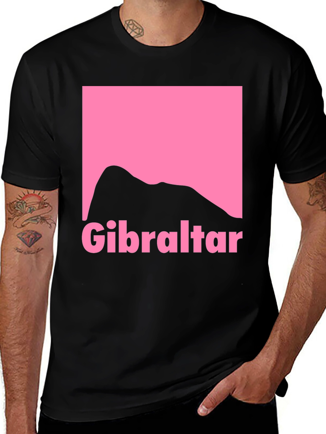 Gibraltar Rock Silhouette T-Shirt - Pink Graphic Print