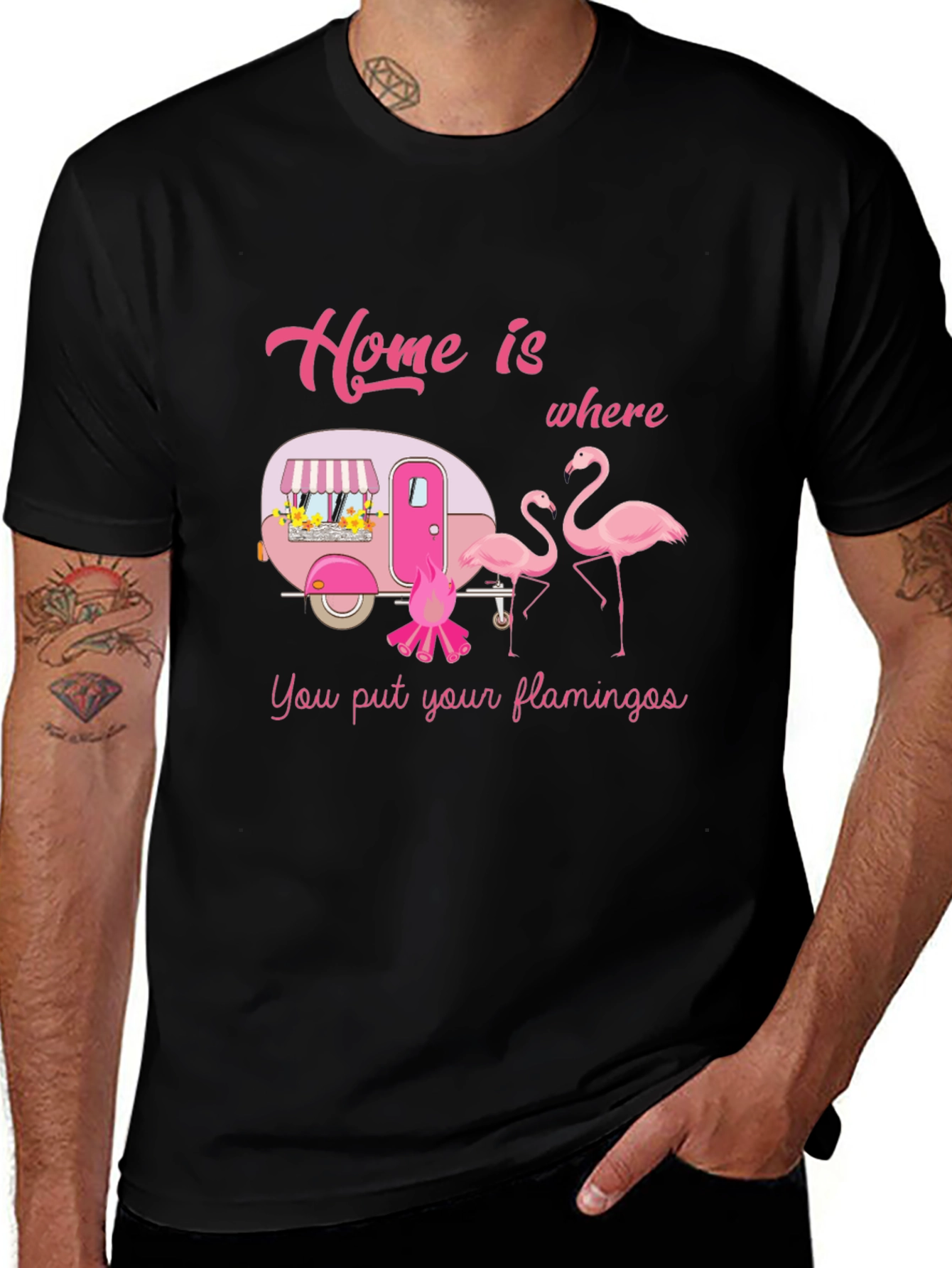 Variant 15 of Flamingo Camping T-Shirt - Home is Where You Put Your Flamingos