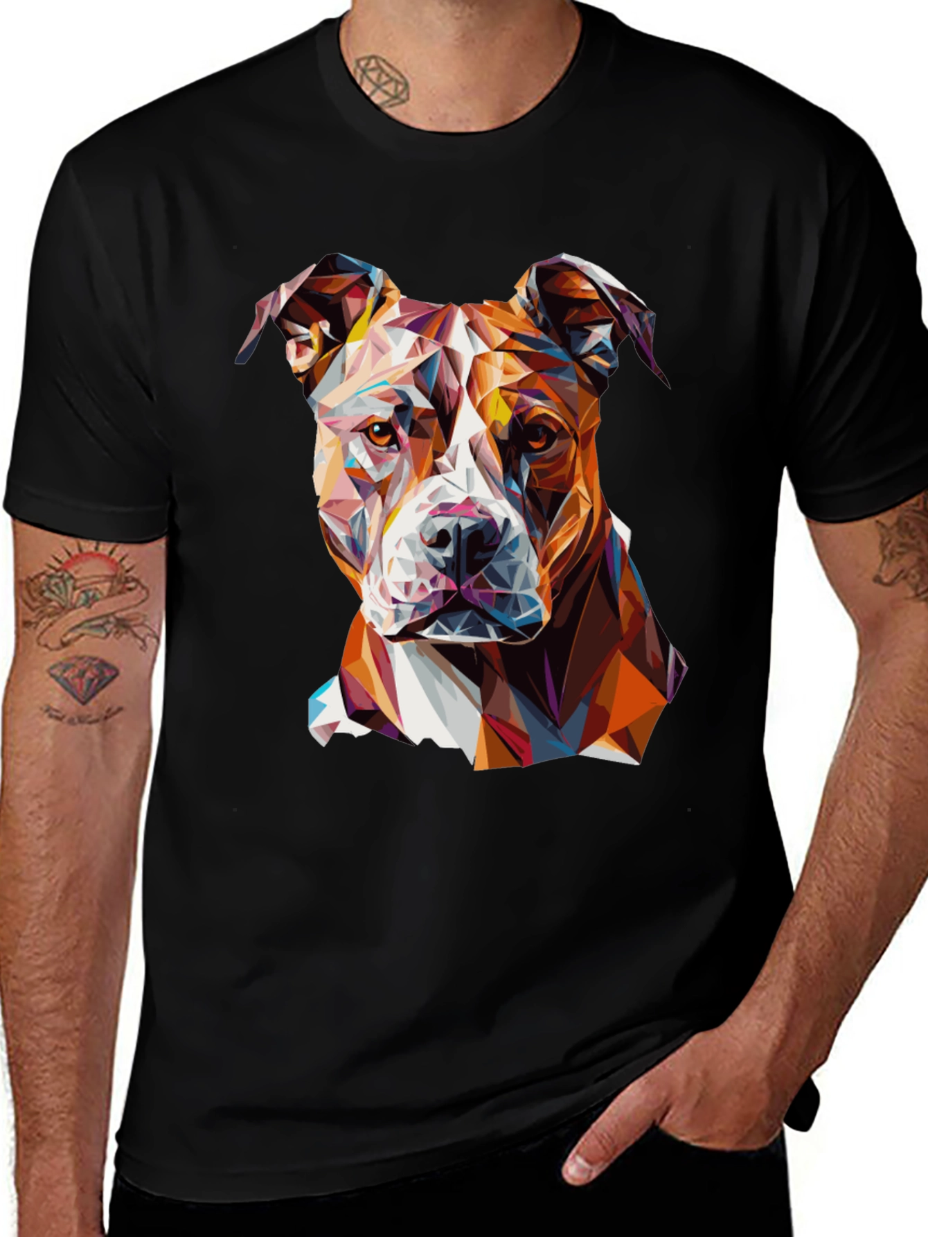 Variant 22 of Geometric Pitbull Dog Graphic Tee - Modern Abstract Art Shirt