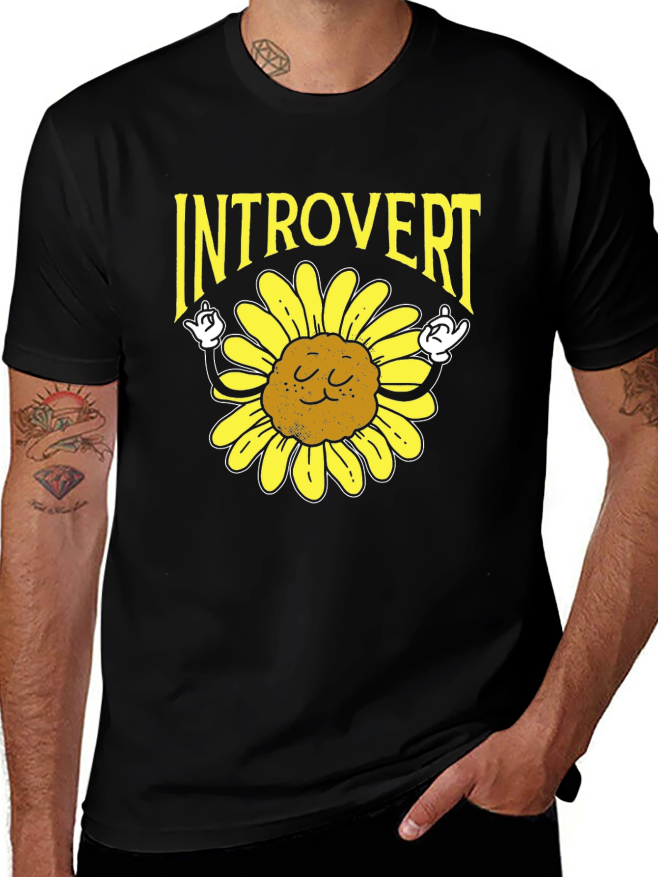 Variant 4 of Introvert Sunflower Graphic Tee - Soft Cotton Comfort
