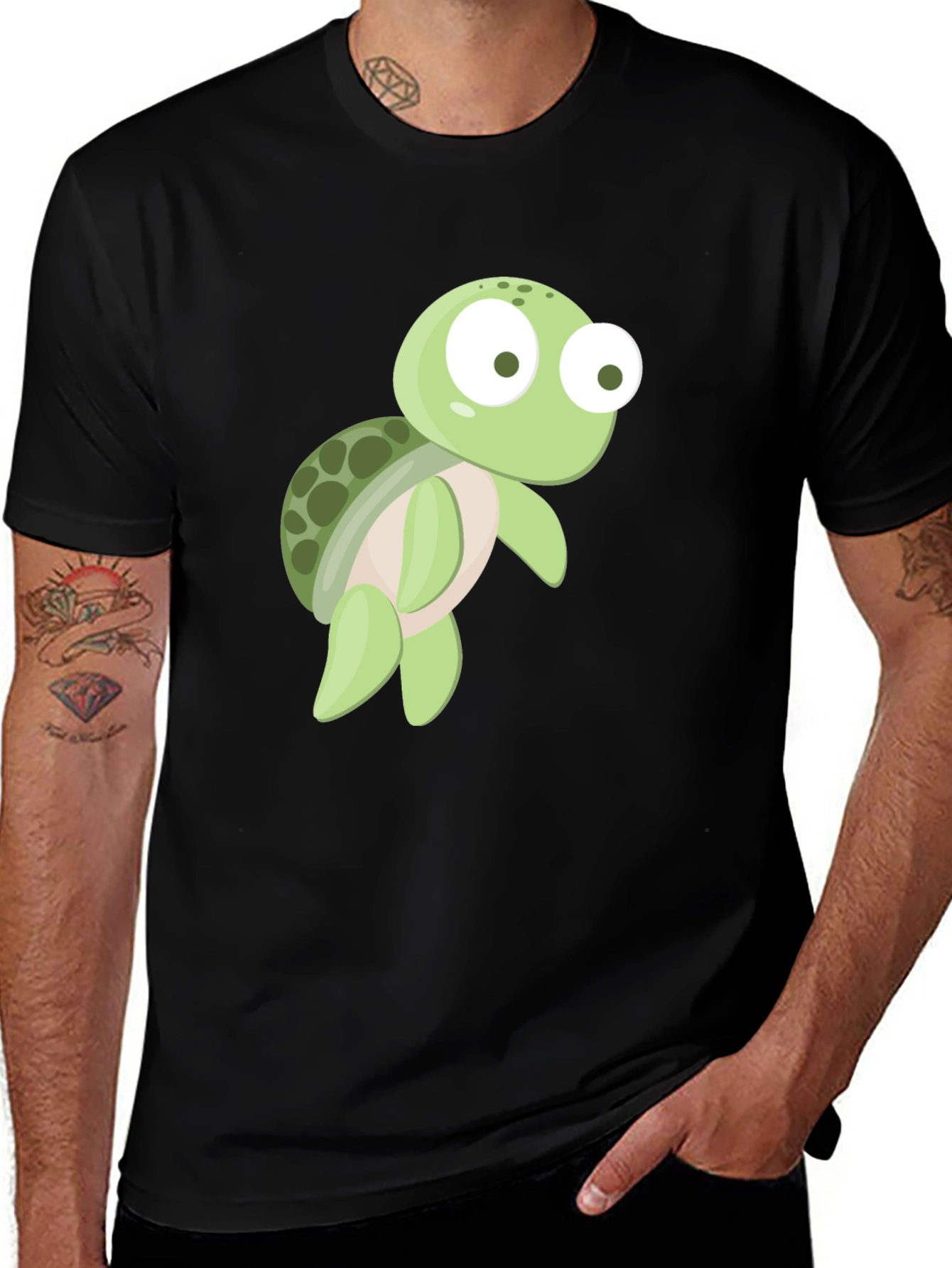 Variant 15 of Cute Cartoon Turtle Graphic Tee - Black