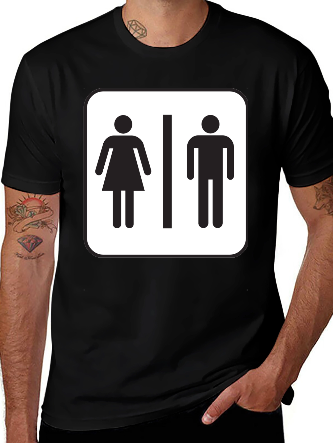 Variant 17 of Unisex Restroom Sign Graphic Tee - Black Cotton Blend