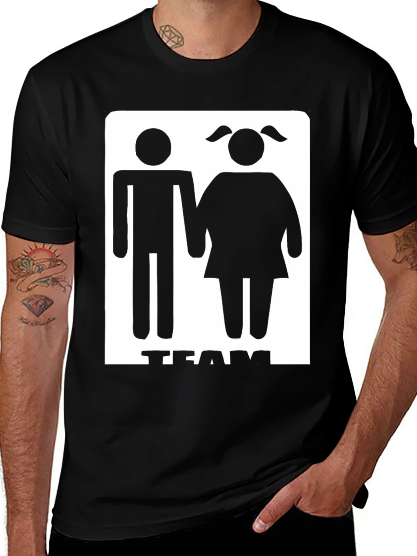 Variant 14 of Team Couple Graphic Tee - Black Crew Neck T-Shirt