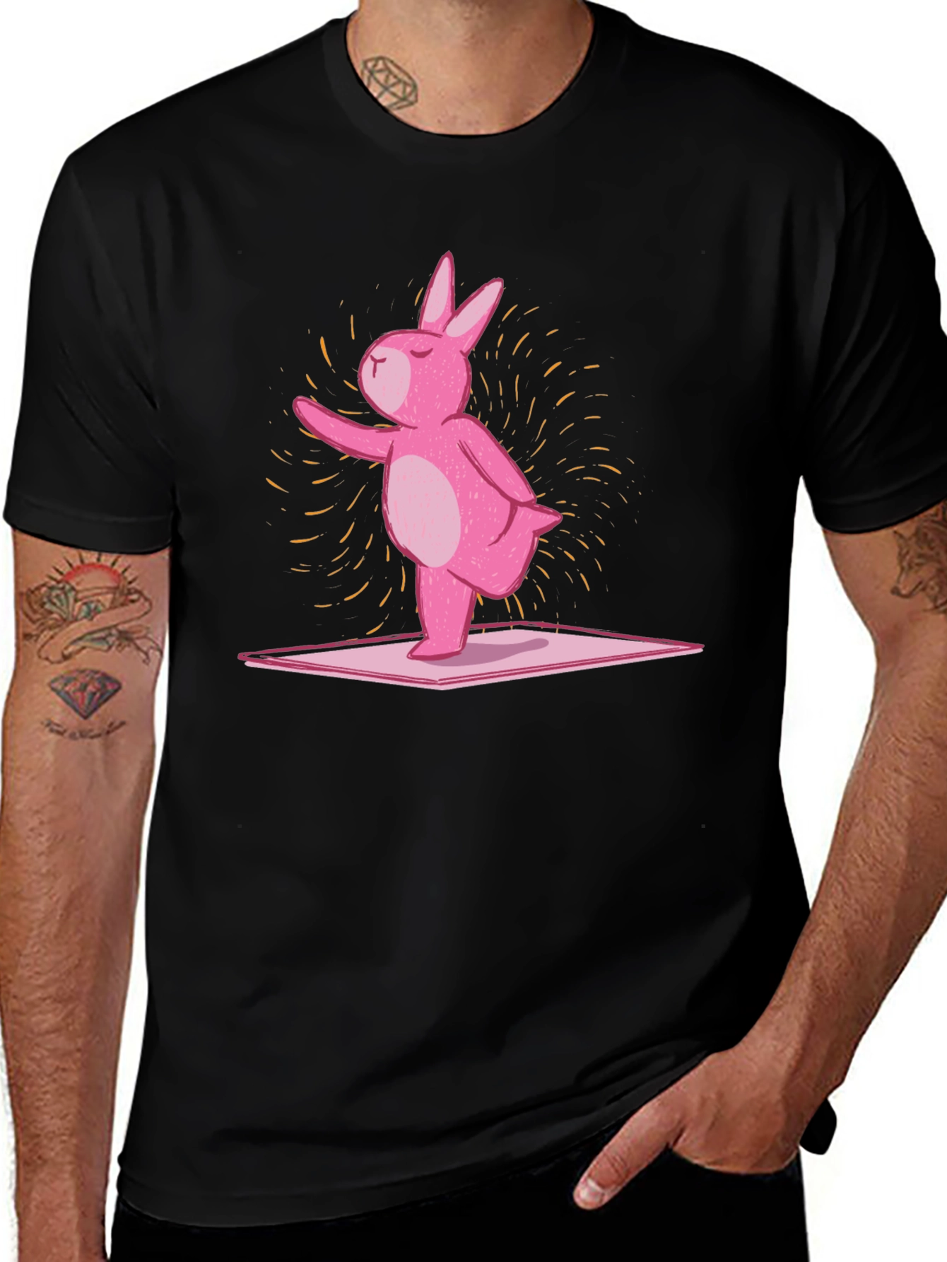 Variant 6 of Yoga Bunny Graphic Tee - Men's Black T-Shirt