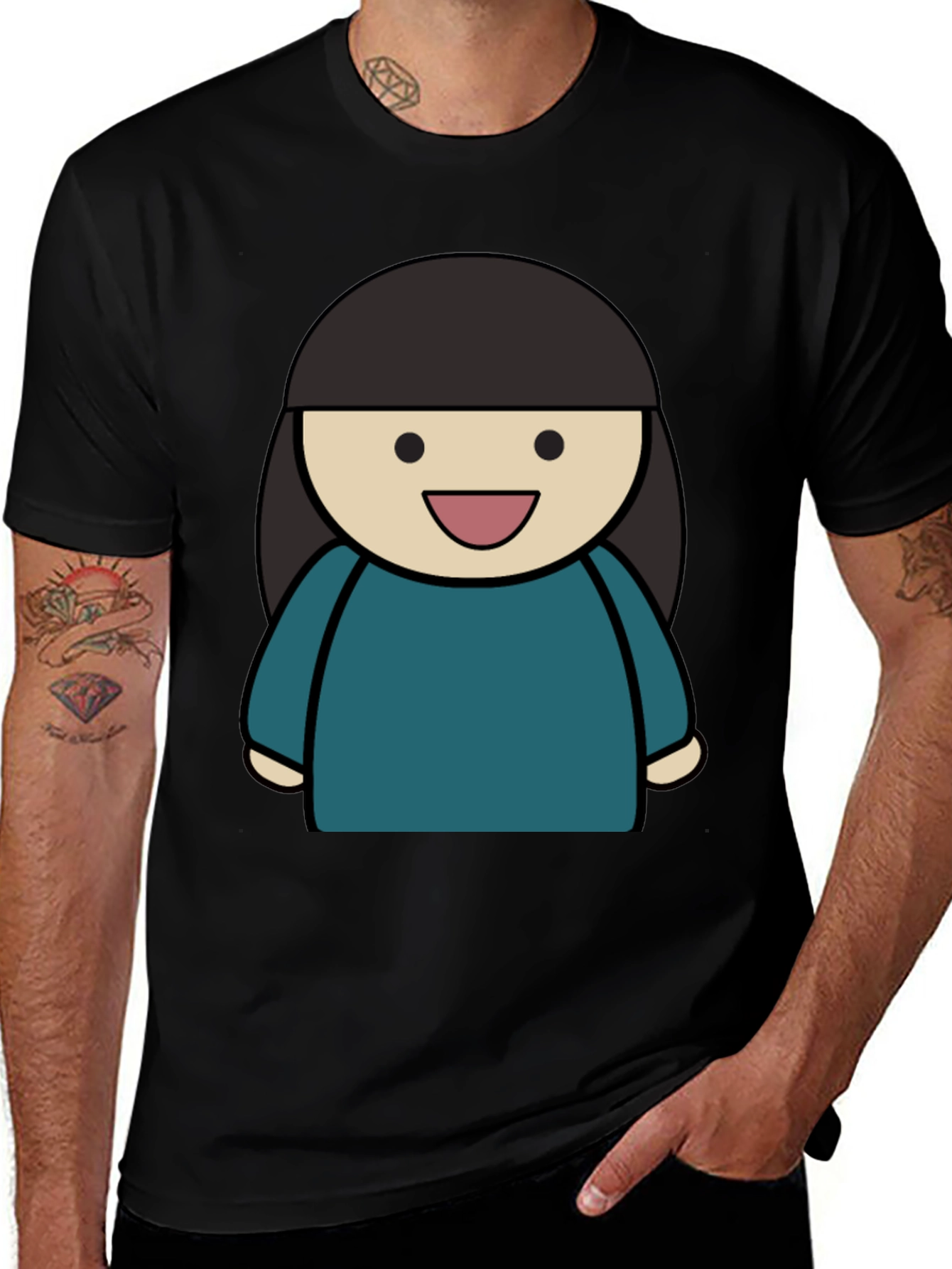 Variant 2 of Cartoon Character Print Black T-Shirt