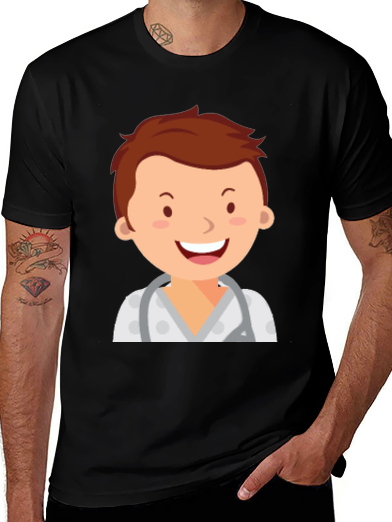 Variant 16 of Cartoon Doctor Graphic T-Shirt - Black