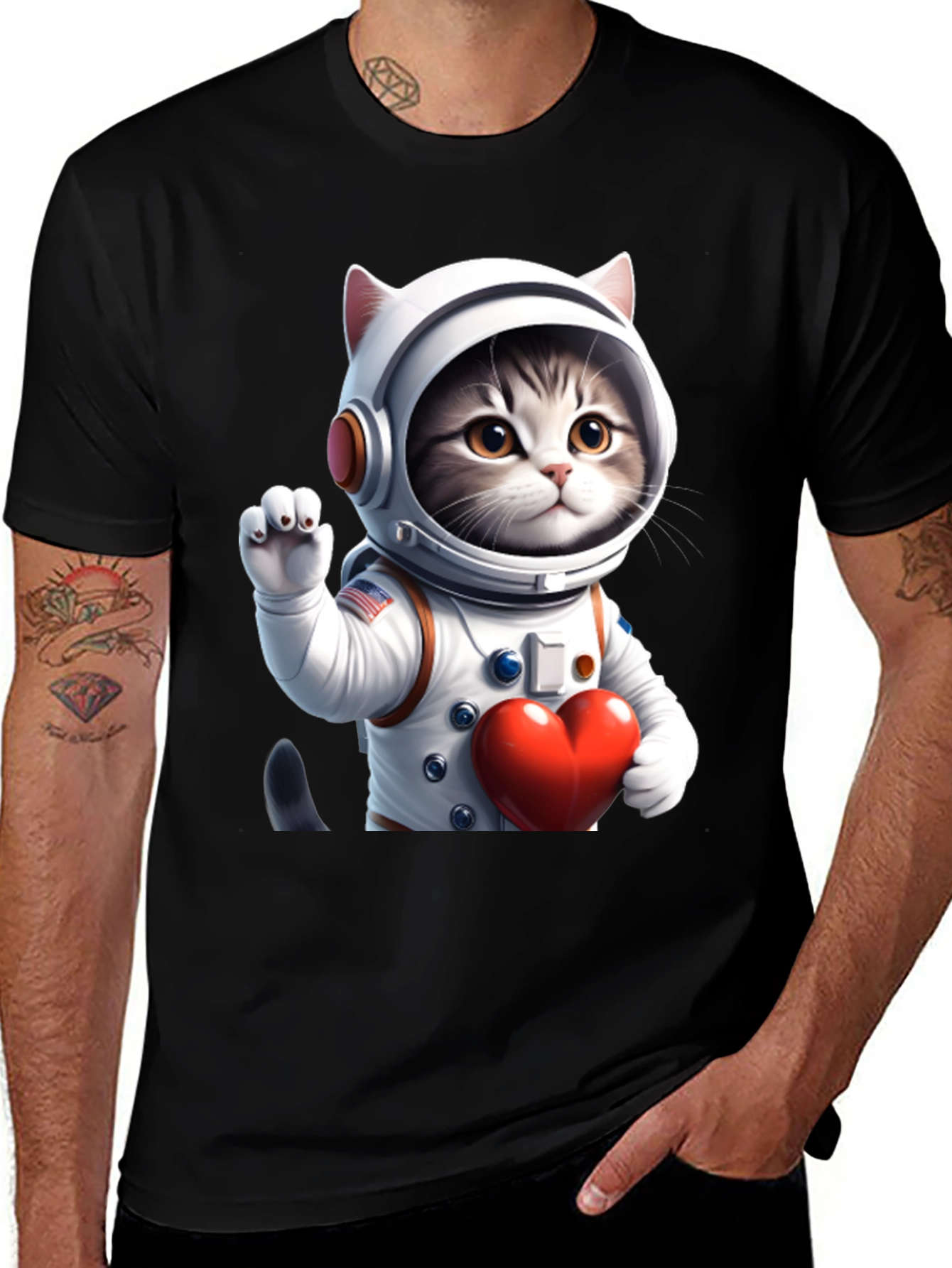 Variant 12 of Cosmic Kitty T-Shirt - Astronaut Cat with Heart
