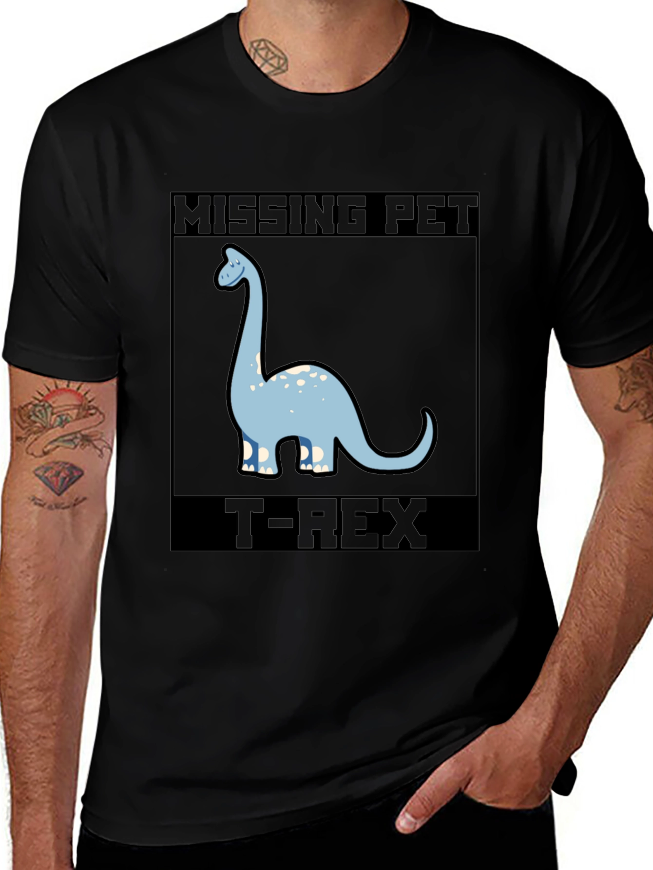 Missing Pet T-Rex Graphic T-Shirt - Black