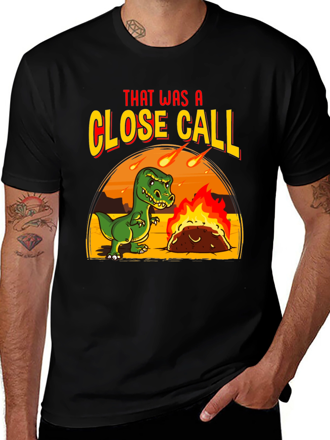 Variant 23 of Dino Taco 'Close Call' Graphic Tee - Black