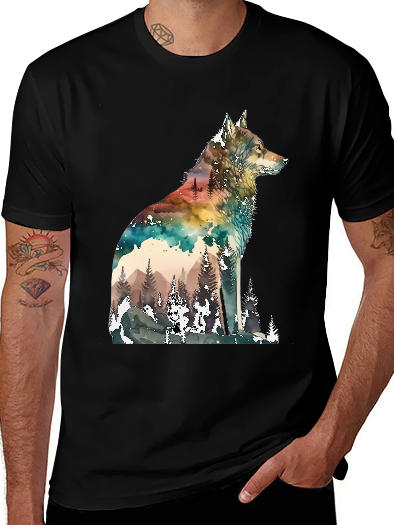 Variant 7 of Watercolor Wolf Graphic Tee - Nature Lover's T-Shirt