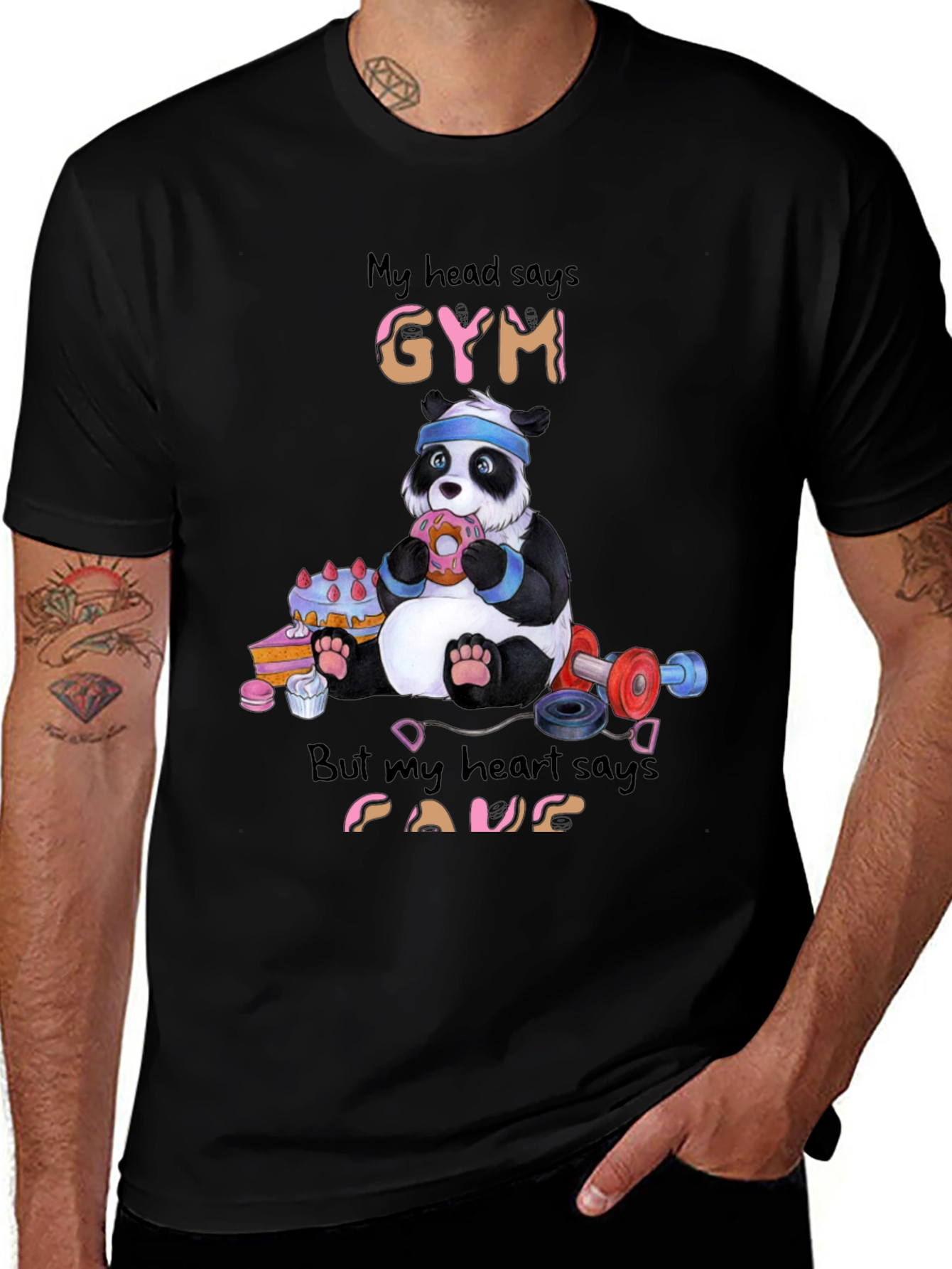 Variant 27 of Funny Panda Gym vs. Food T-Shirt