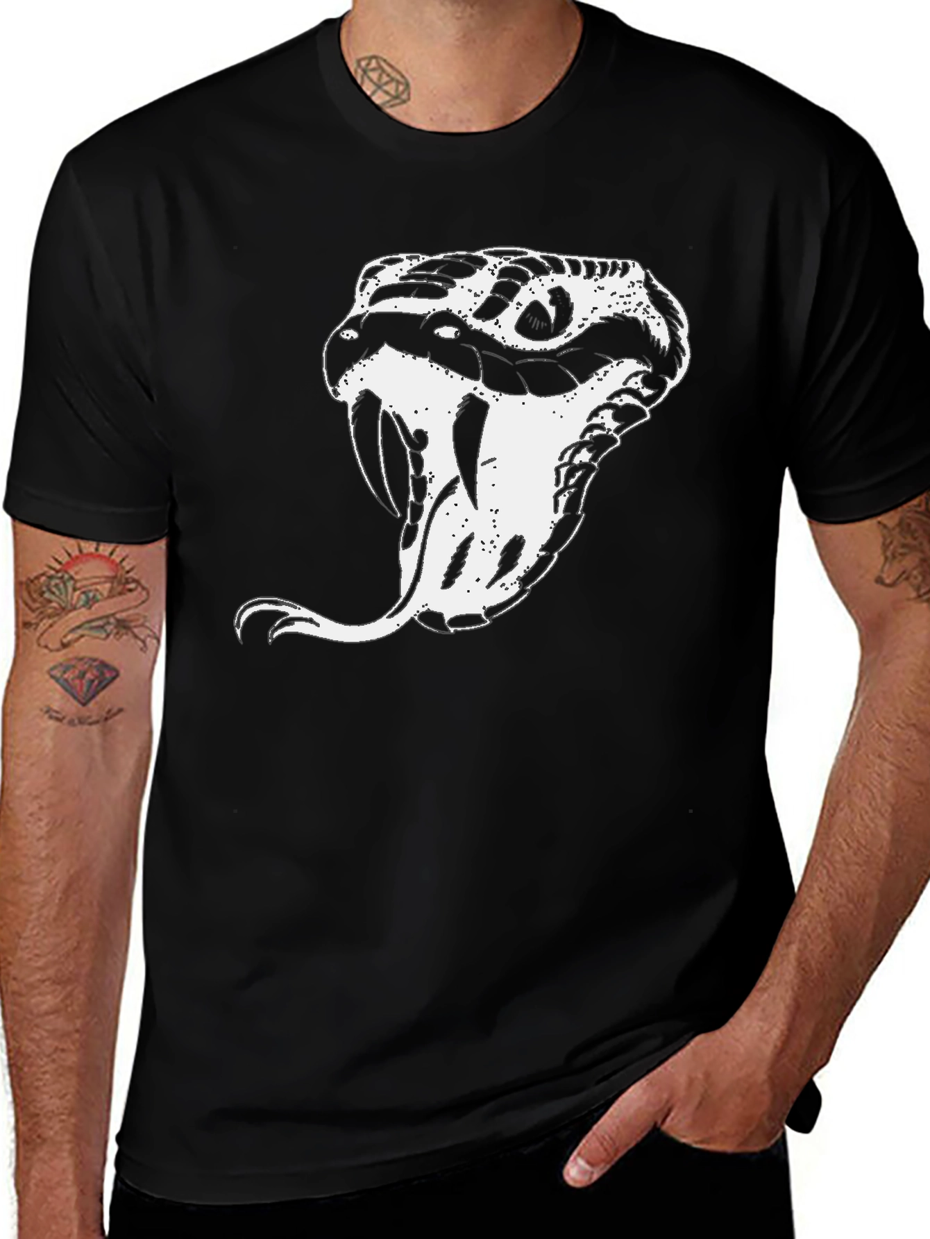 Variant 12 of Men's Black T-Shirt with Cobra Snake Head Graphic