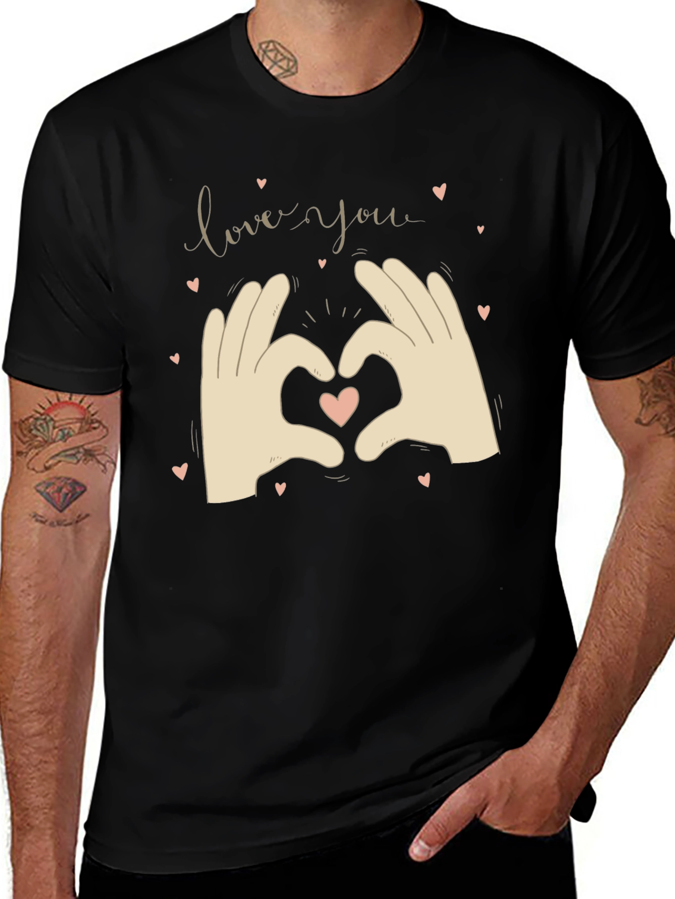Variant 28 of Love You Heart Hands Graphic T-Shirt - Trendy Valentine's Day Tee