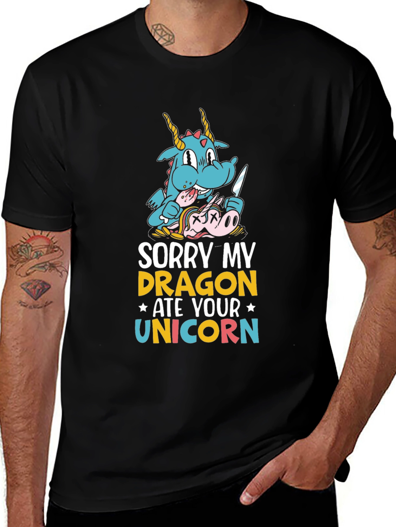 Variant 23 of Funny Dragon Ate Unicorn Graphic Tee