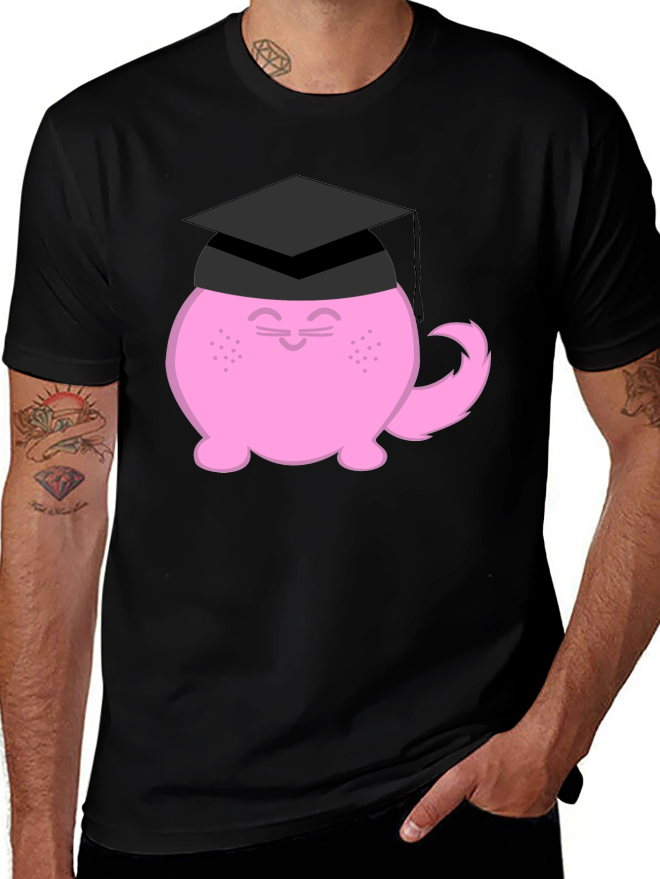 Variant 20 of Graduation Cat Graphic T-Shirt - Black