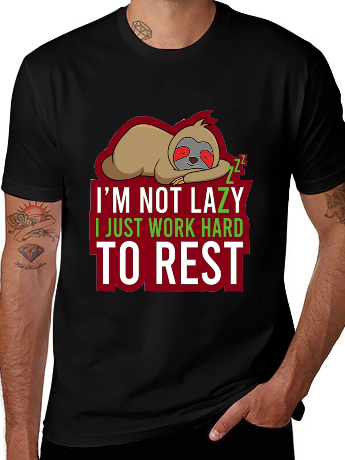 Variant 2 of Lazy Sloth Graphic T-Shirt - Hard Work to Rest