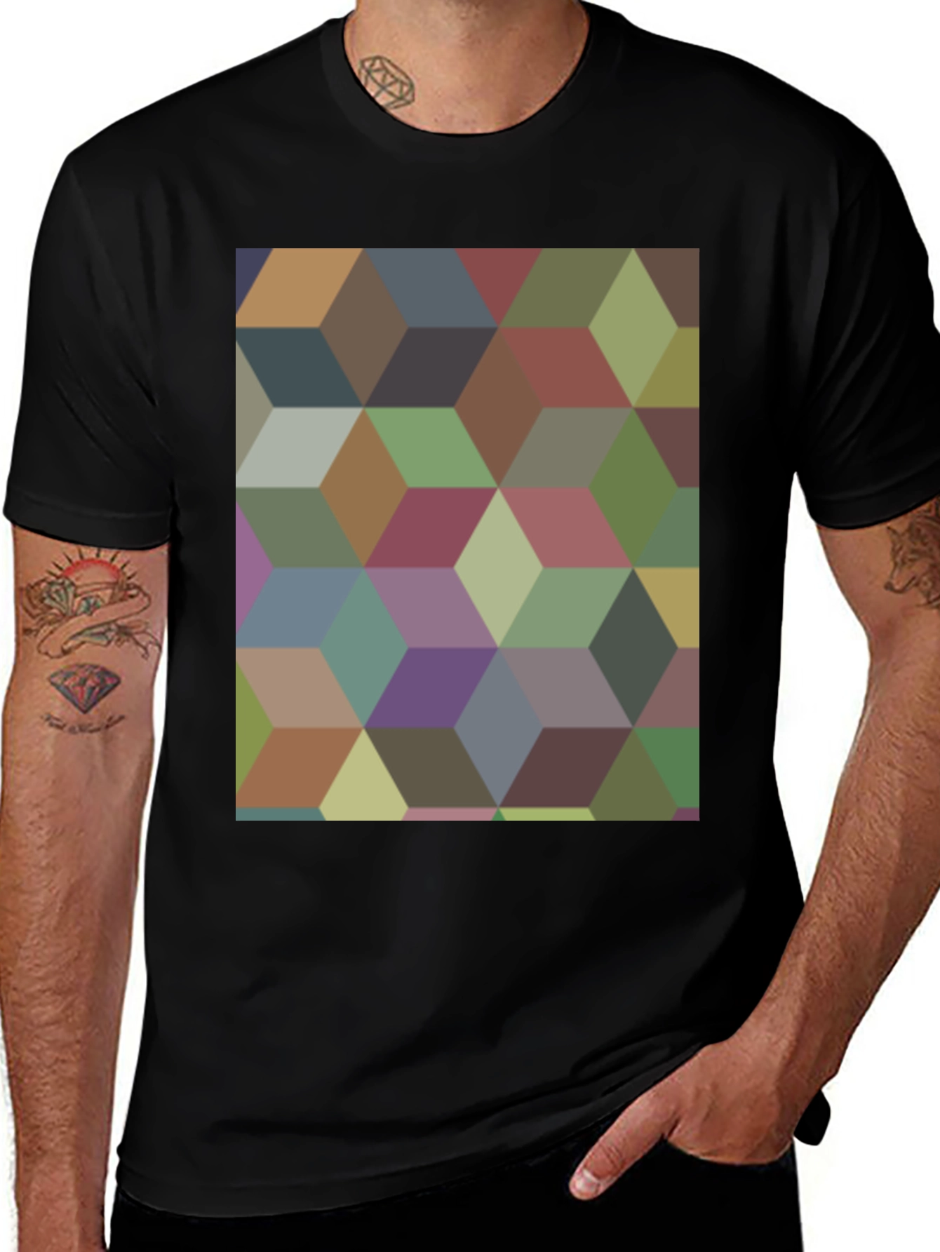 Variant 20 of Geometric Cube Pattern Black T-Shirt