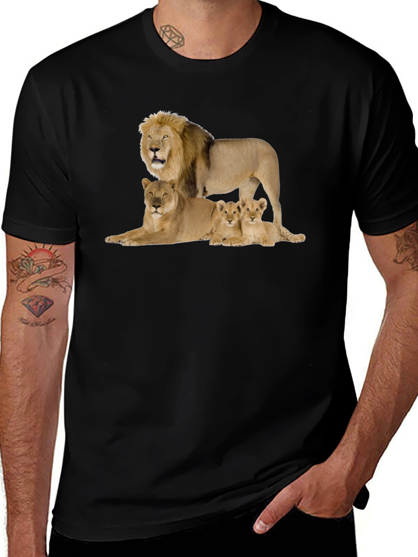 Variant 29 of Lion Family Graphic Tee - Black Cotton T-Shirt