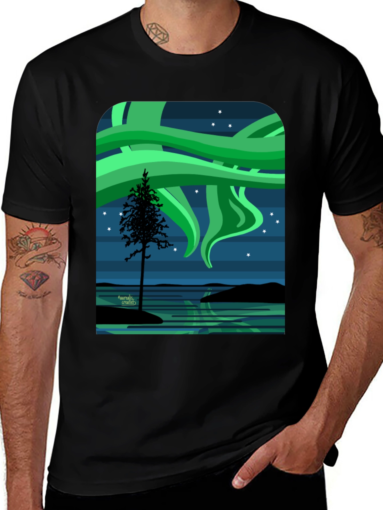 Variant 9 of Northern Lights Graphic Tee - Nature Inspired Design