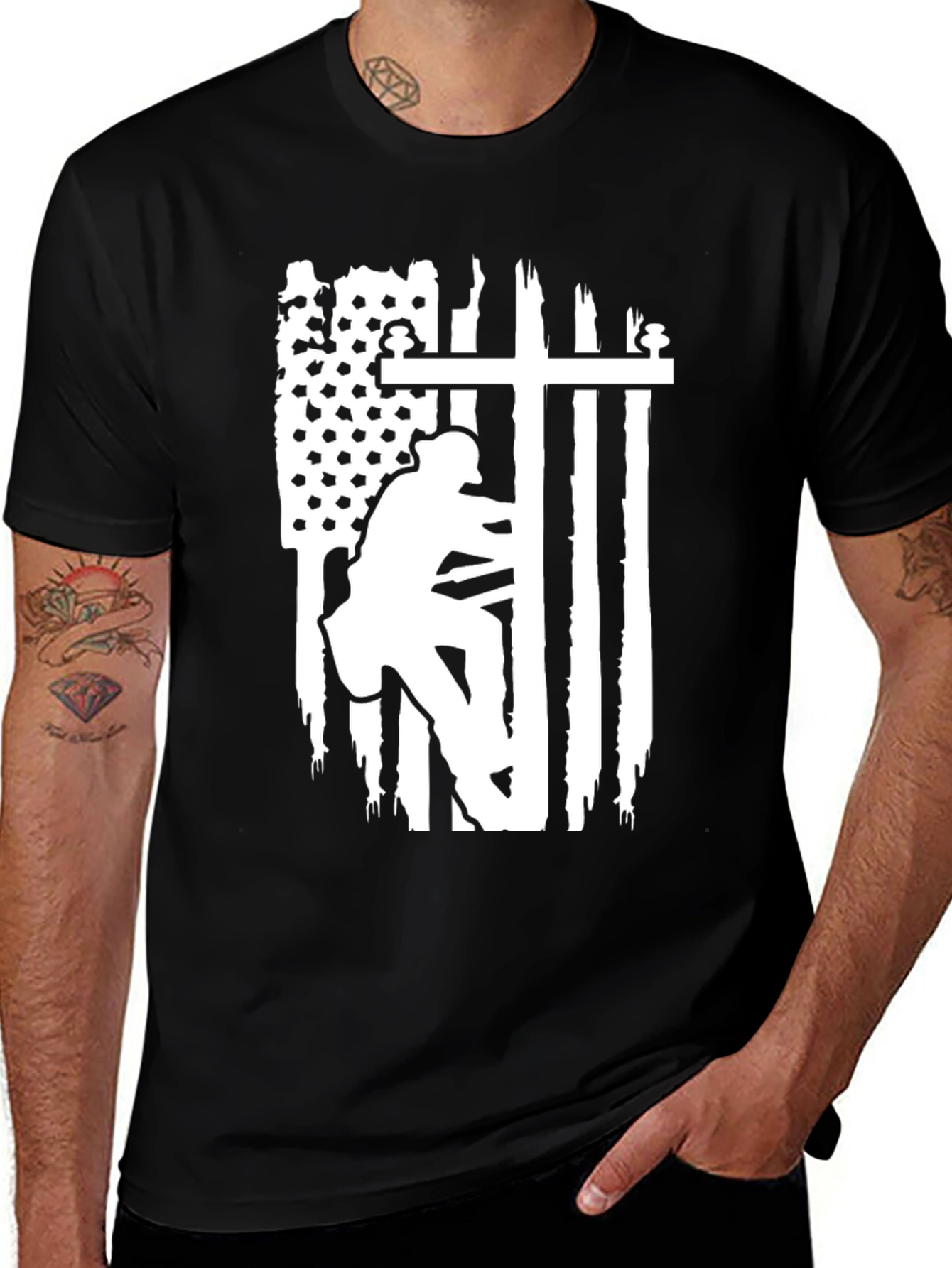 Variant 11 of Lineman American Flag Graphic T-Shirt - Black