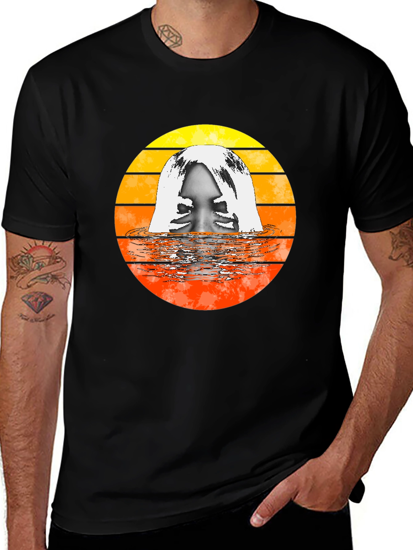 Variant 27 of Retro Sunset Woman in Water Graphic T-Shirt