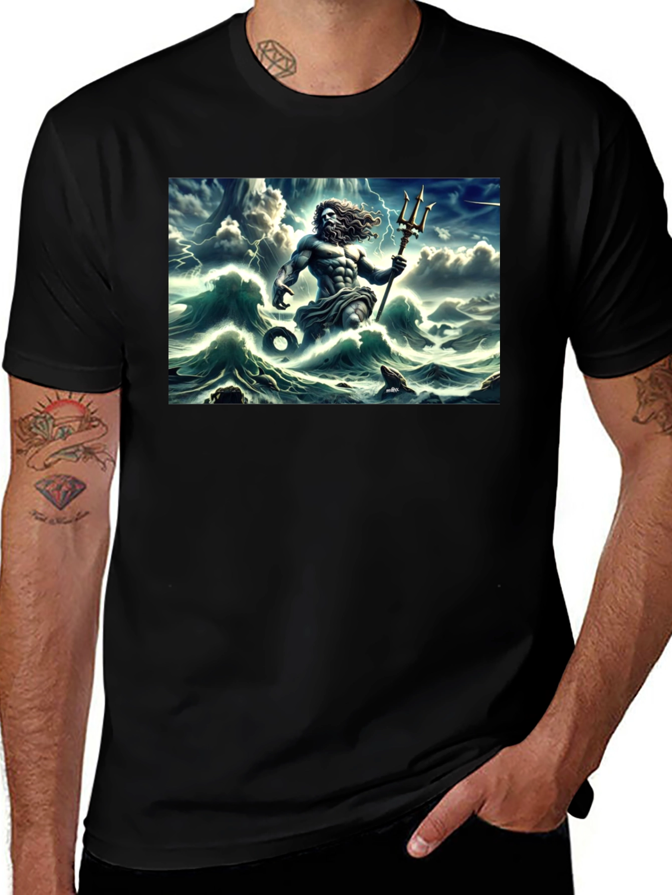 Poseidon Graphic T-Shirt - Black Cotton Tee