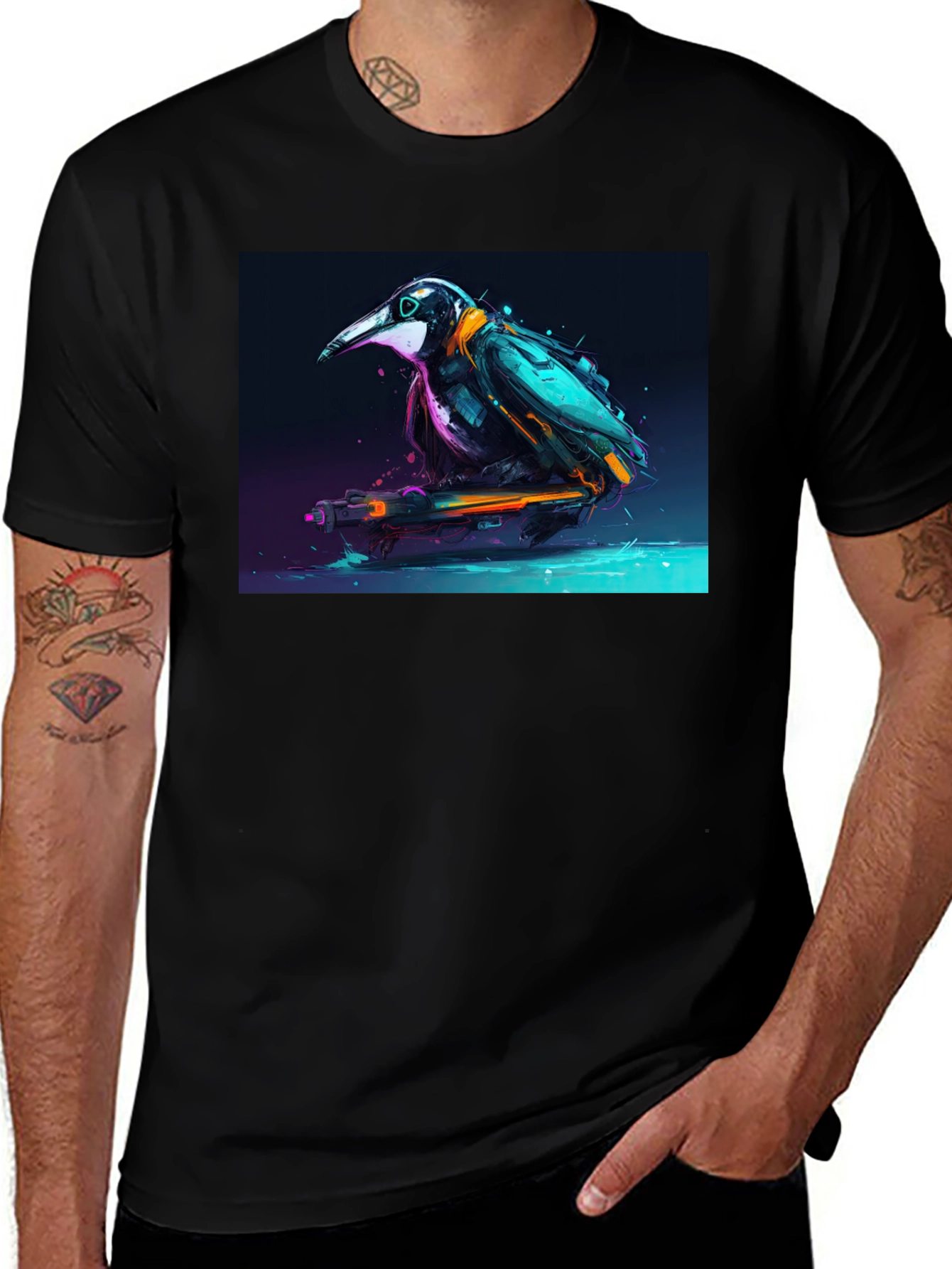 Variant 14 of Cyberpunk Crow Graphic Tee - Sleek & Stylish