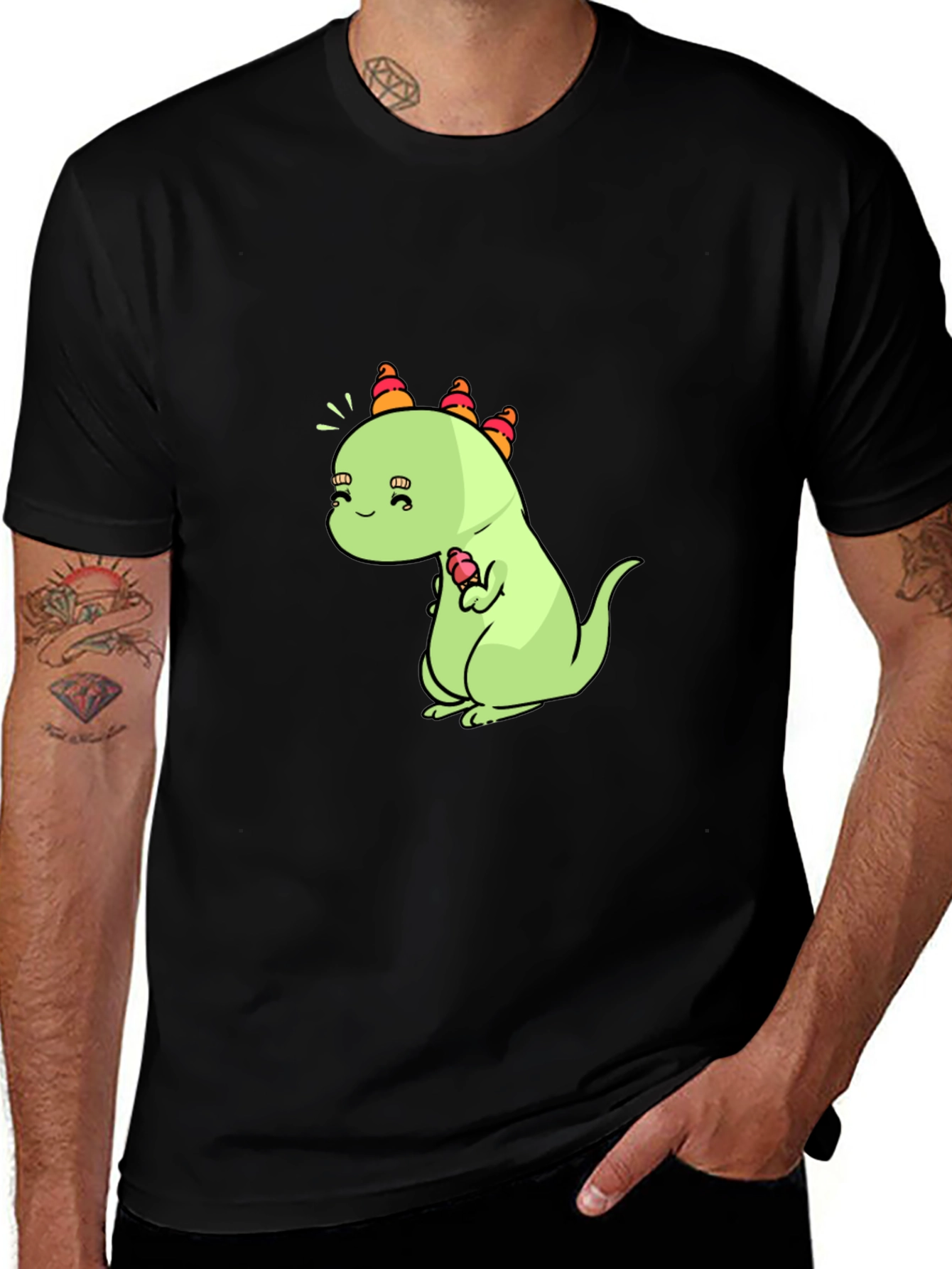 Variant 28 of Cute Dino Ice Cream T-Shirt - Black