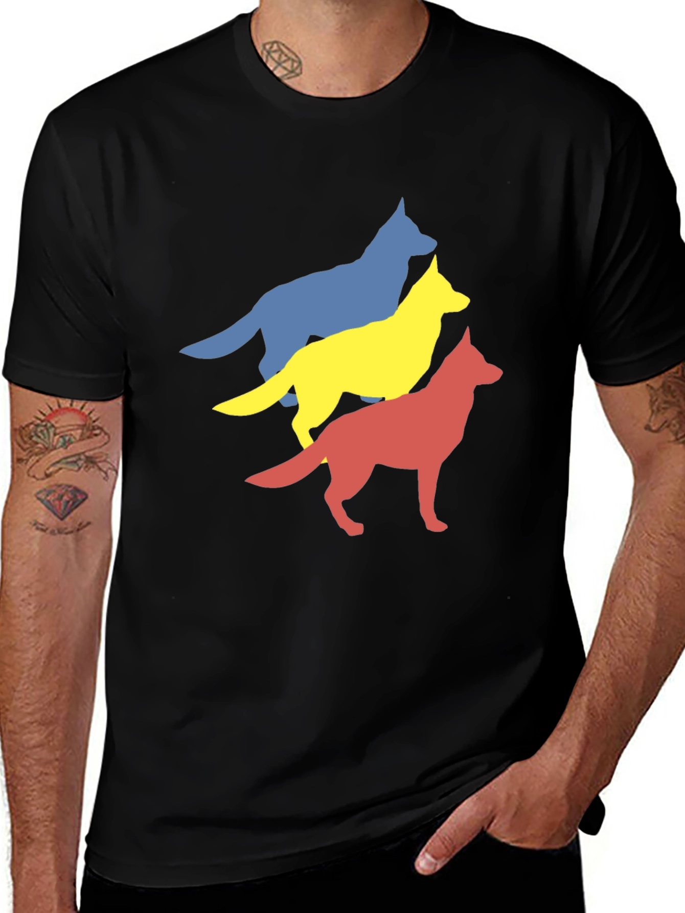 Variant 30 of Men's Graphic Tee: Three Colorful Dogs